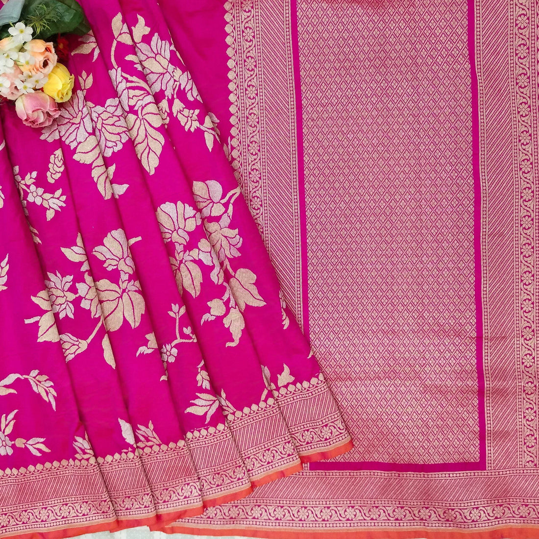 Pink Orange Tone Ganga Jamuna Pure Silk Banarasi Saree - Zohra Silk