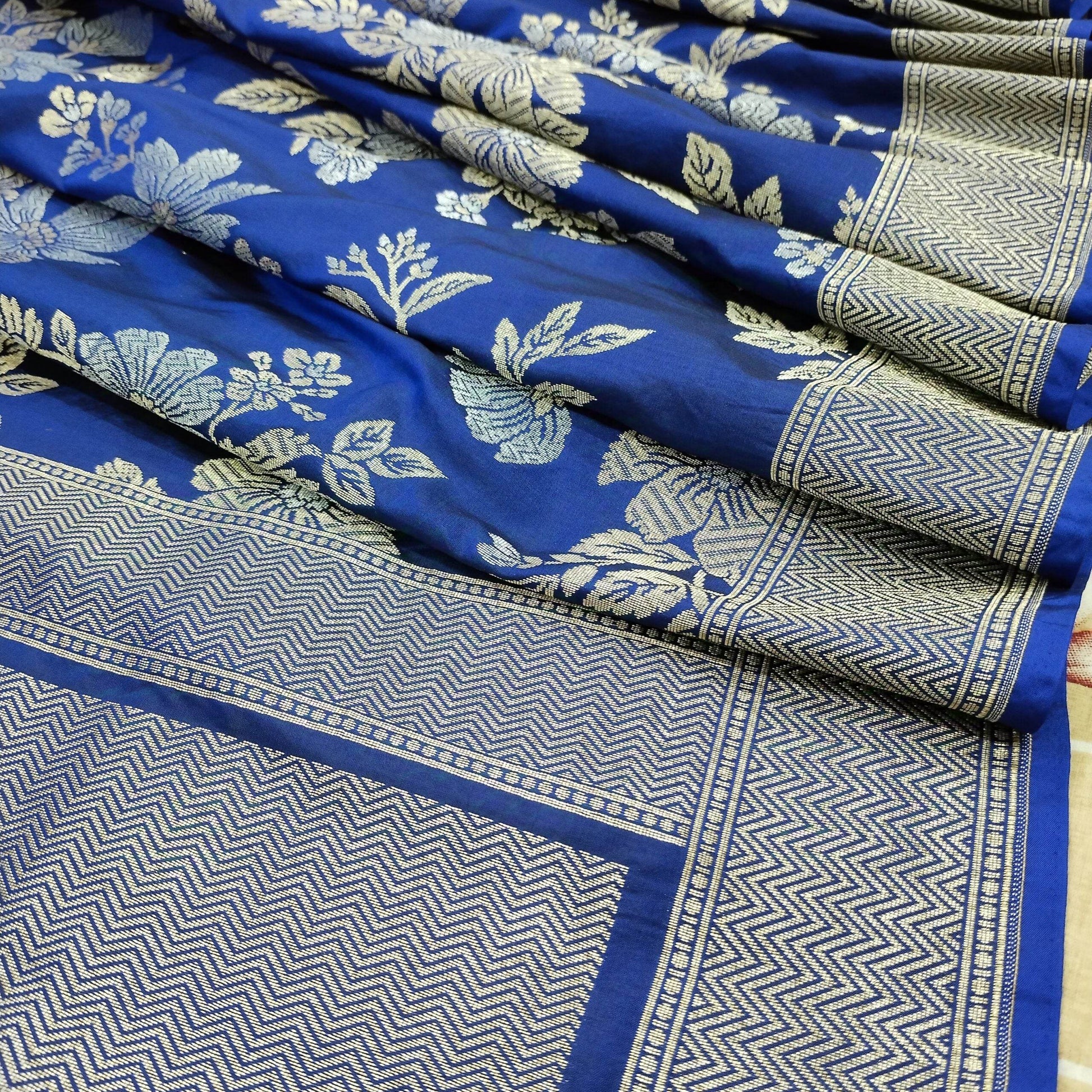 Blue Ganga Jamuna Pure Silk Banarasi Saree - Zohra Silk