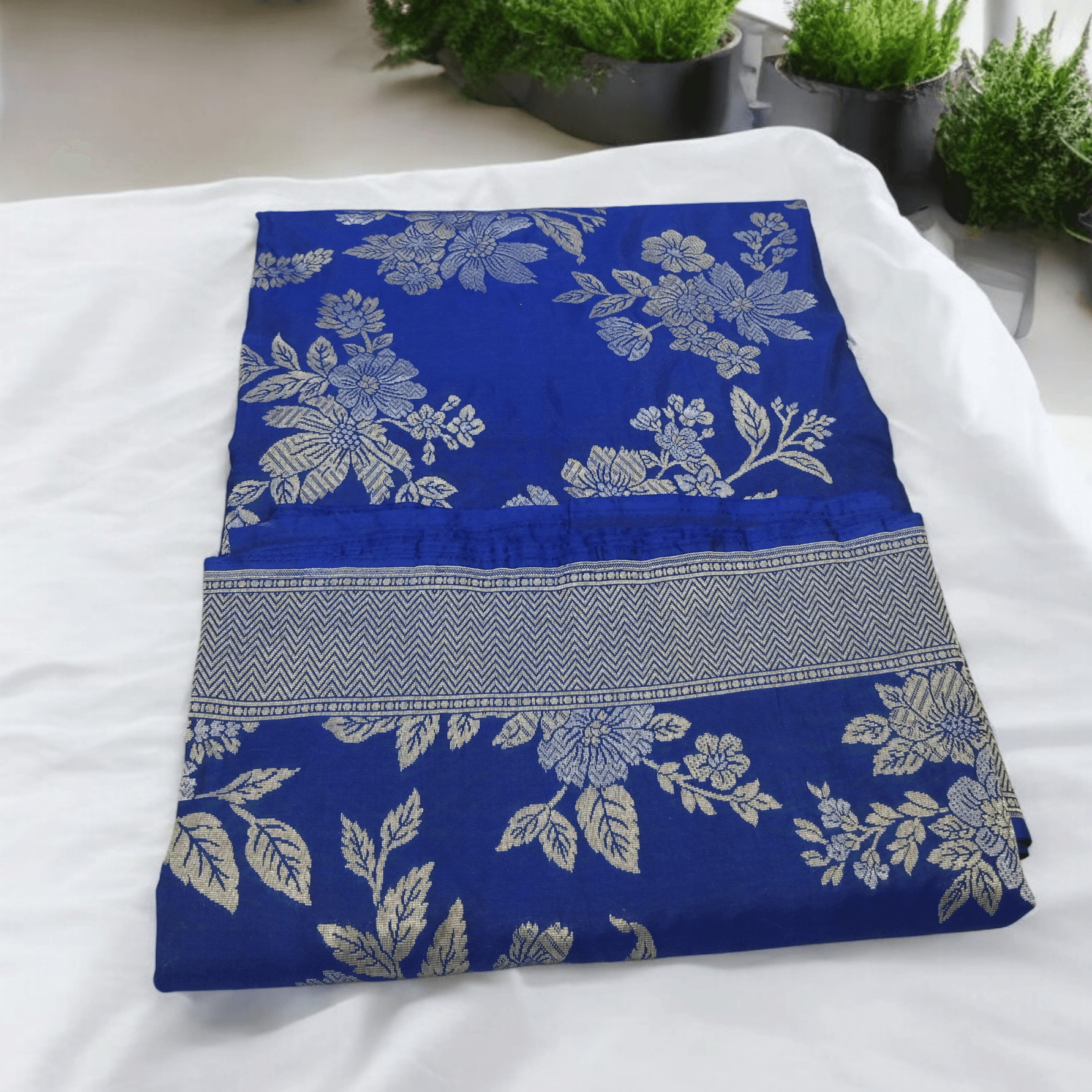 Blue Ganga Jamuna Pure Silk Banarasi Saree - Zohra Silk