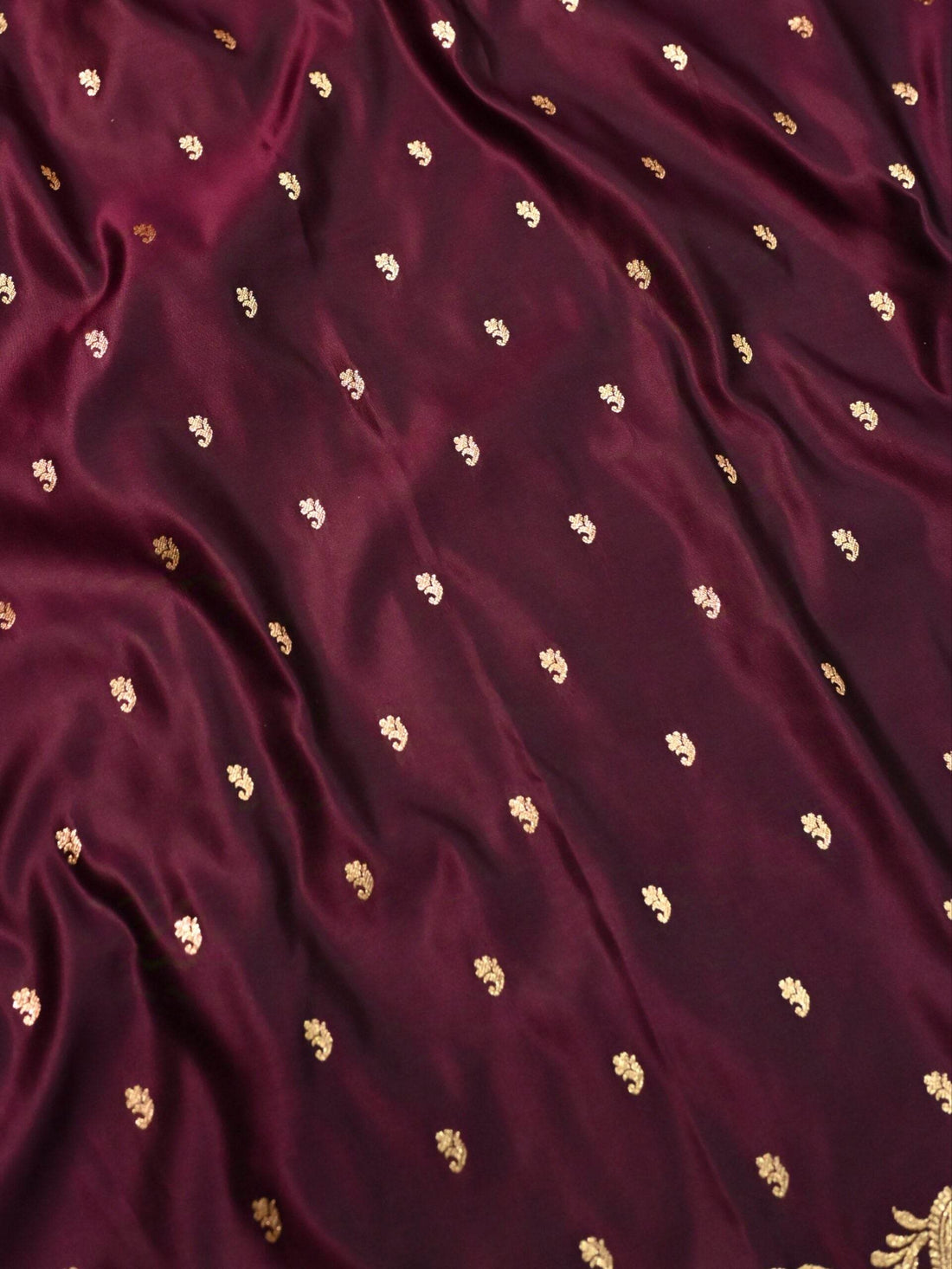 Brown Golden Zari Work Long Kairi Satin Silk Banarasi Saree - Zohra Silk