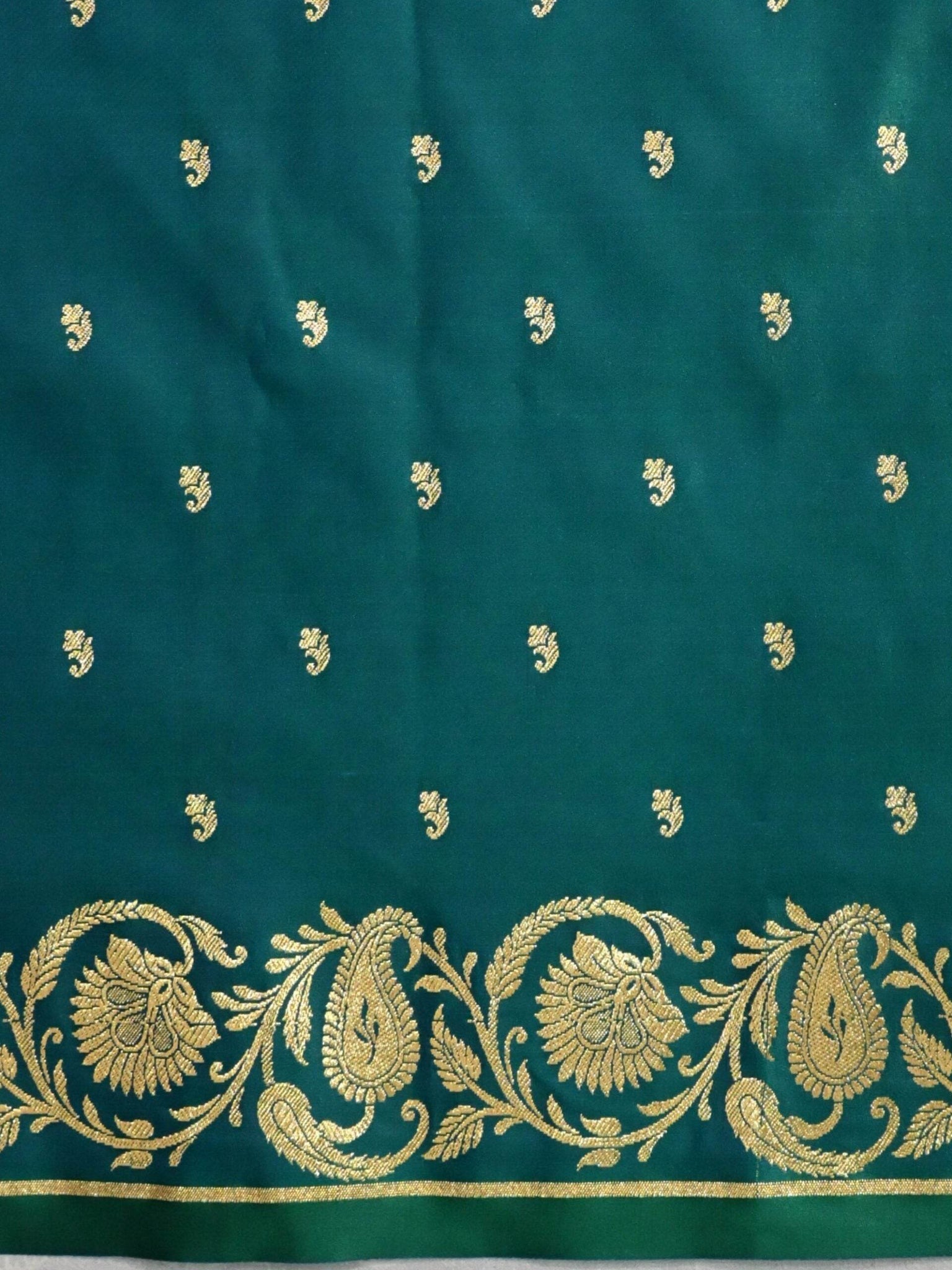 Midnight Green Golden Zari Work Kairi Satin Silk Banarasi Saree - Zohra Silk