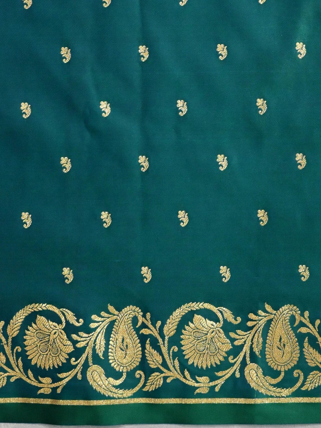 Midnight Green Golden Zari Work Kairi Satin Silk Banarasi Saree - Zohra Silk
