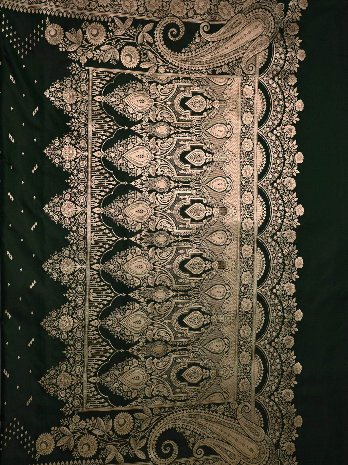 Mughal Green Premium Zari Work Fancy Satin Silk Banarasi Saare - Zohra Silk