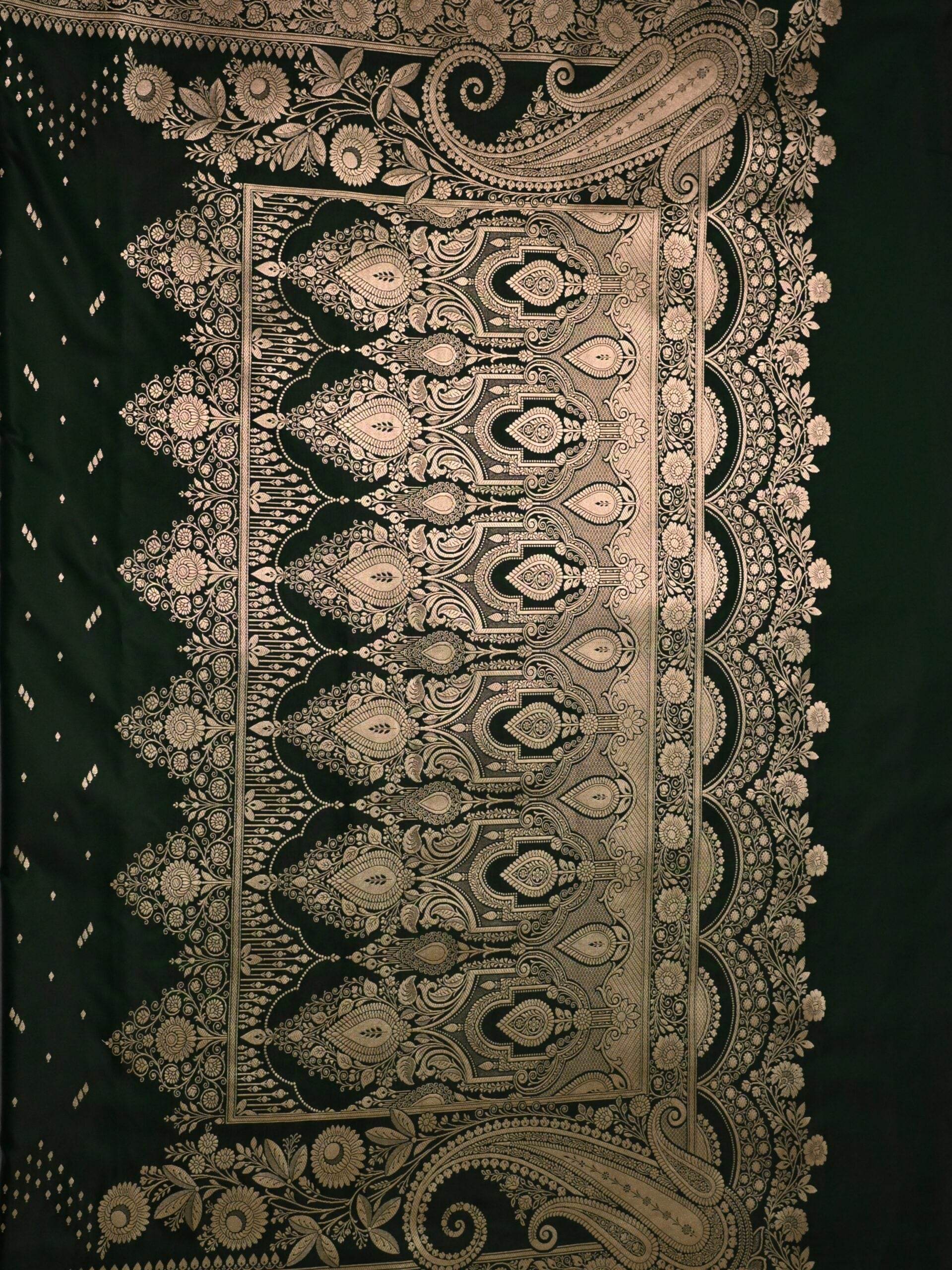 Mughal Green Premium Zari Work Fancy Satin Silk Banarasi Saare - Zohra Silk