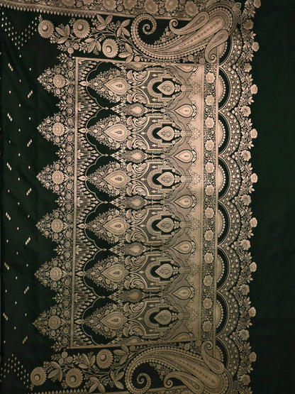 Mughal Green Premium Zari Work Fancy Satin Silk Banarasi Saare - Zohra Silk
