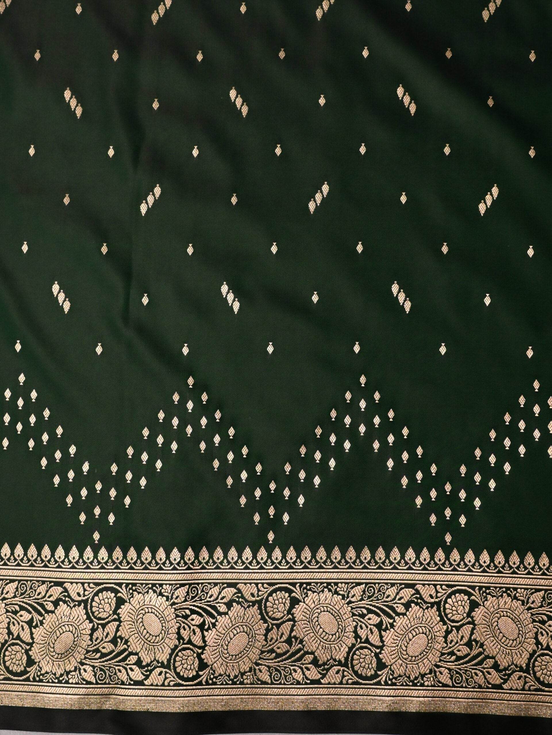 Mughal Green Premium Zari Work Fancy Satin Silk Banarasi Saare - Zohra Silk