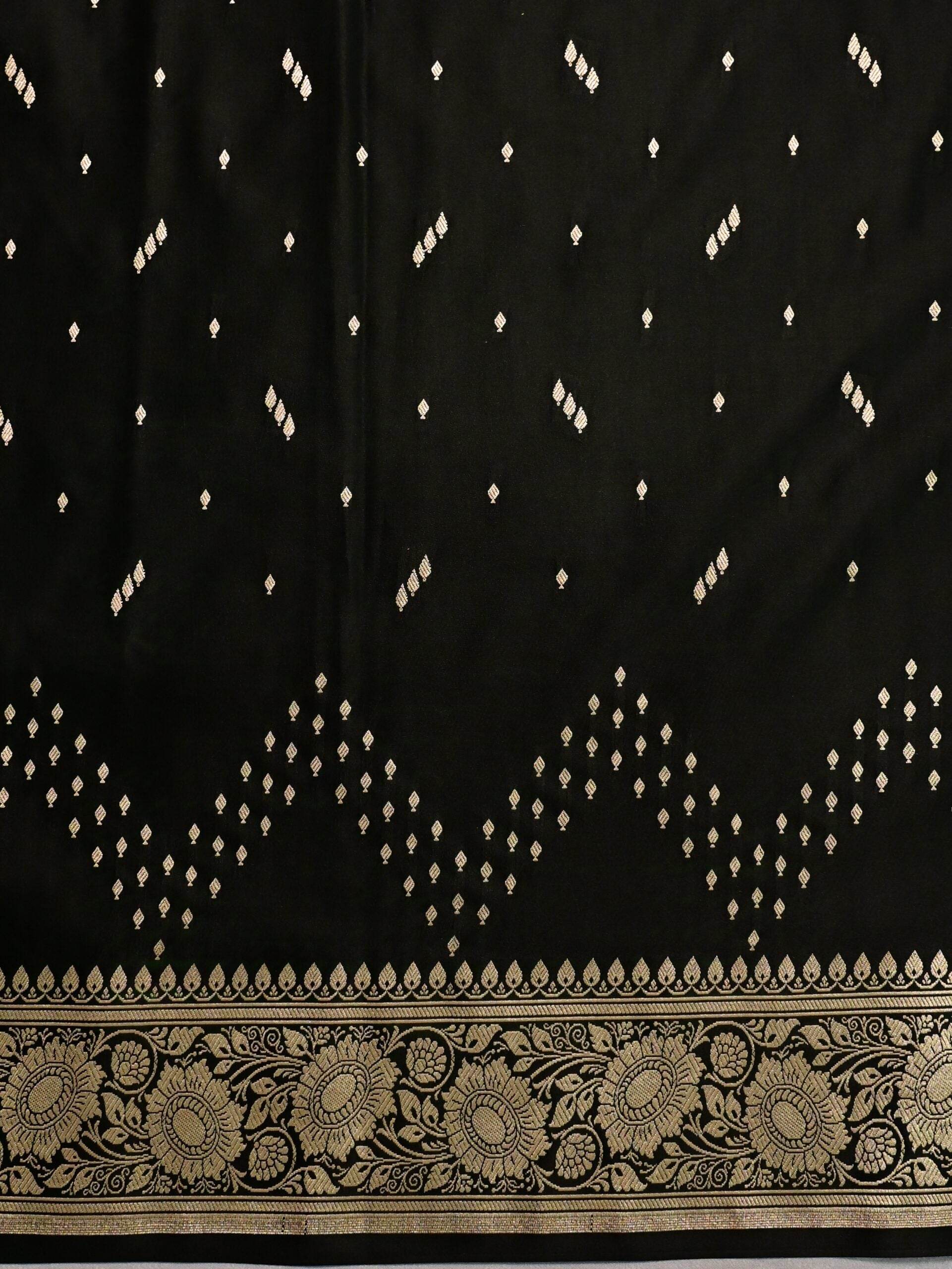 Black Premium Zari Work Fancy Satin Silk Banarasi Saare - Zohra Silk