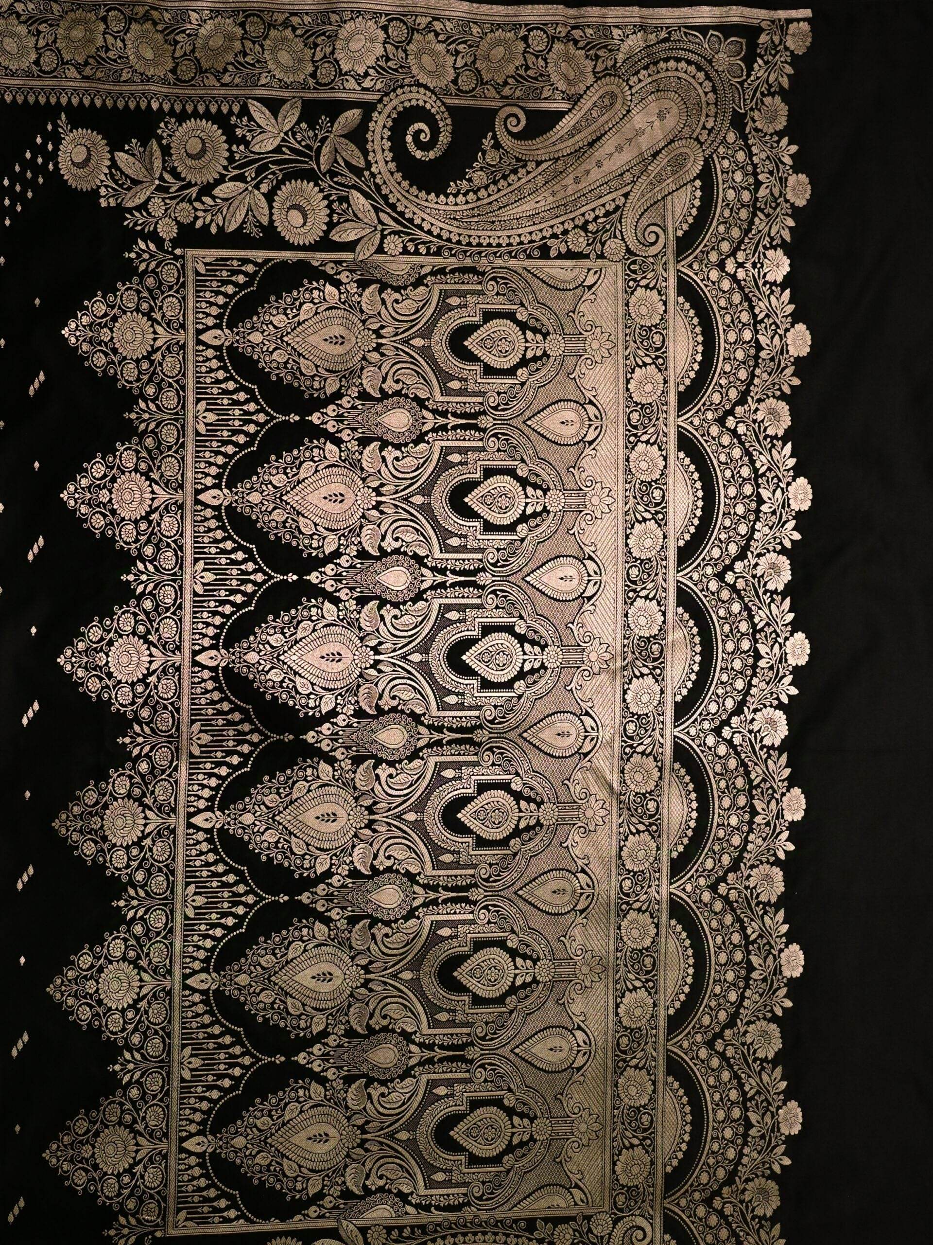 Black Premium Zari Work Fancy Satin Silk Banarasi Saare - Zohra Silk