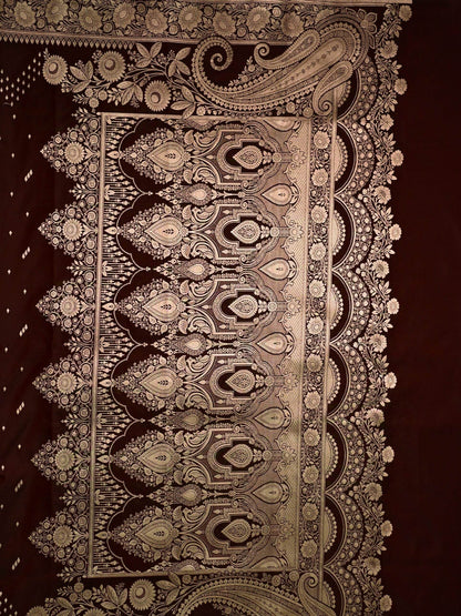 Maroon Premium Zari Work Fancy Satin Silk Banarasi Saare - Zohra Silk