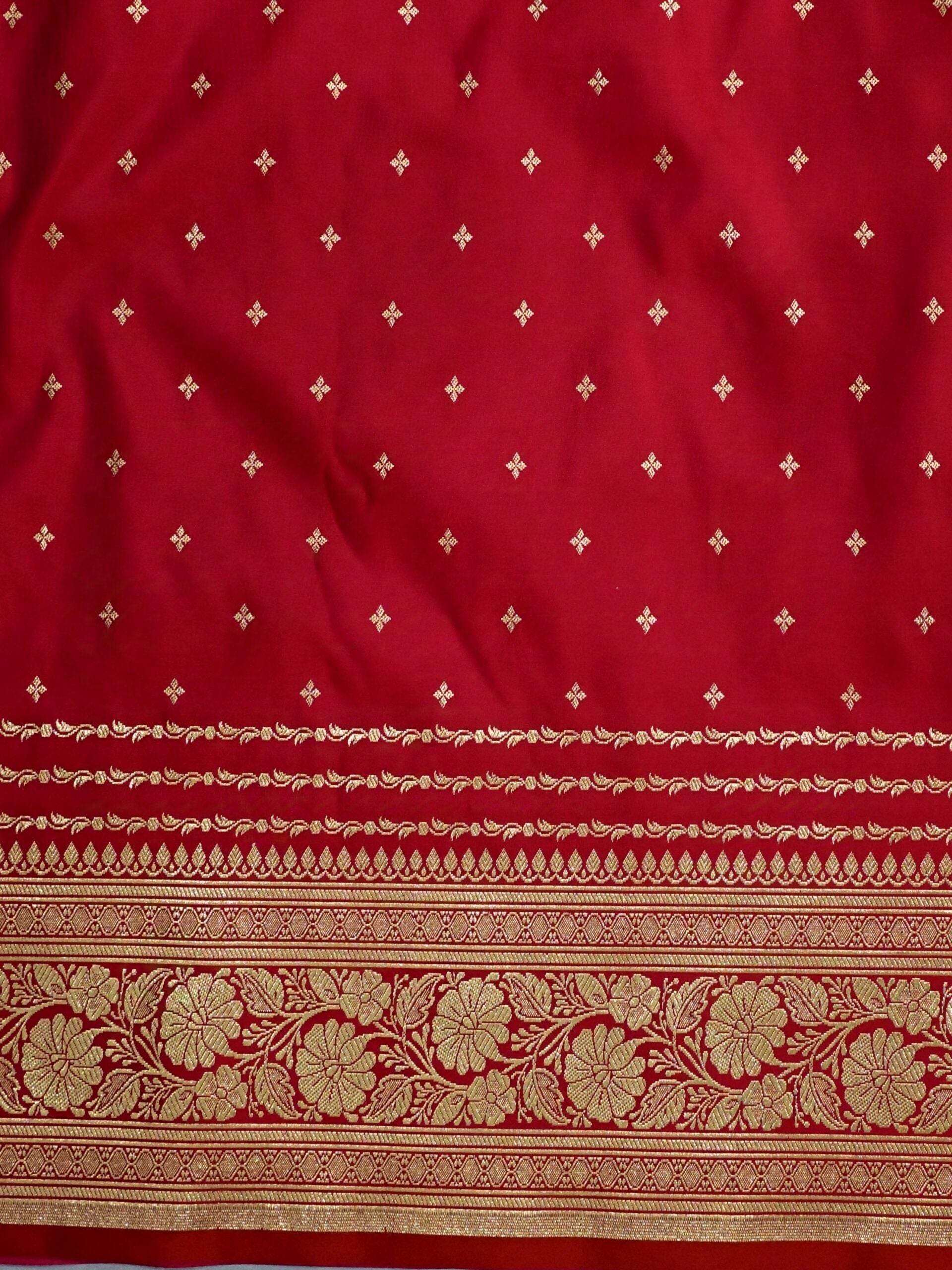Red Golden Zari Work Namo Satin Silk Banarasi Saare - Zohra Silk
