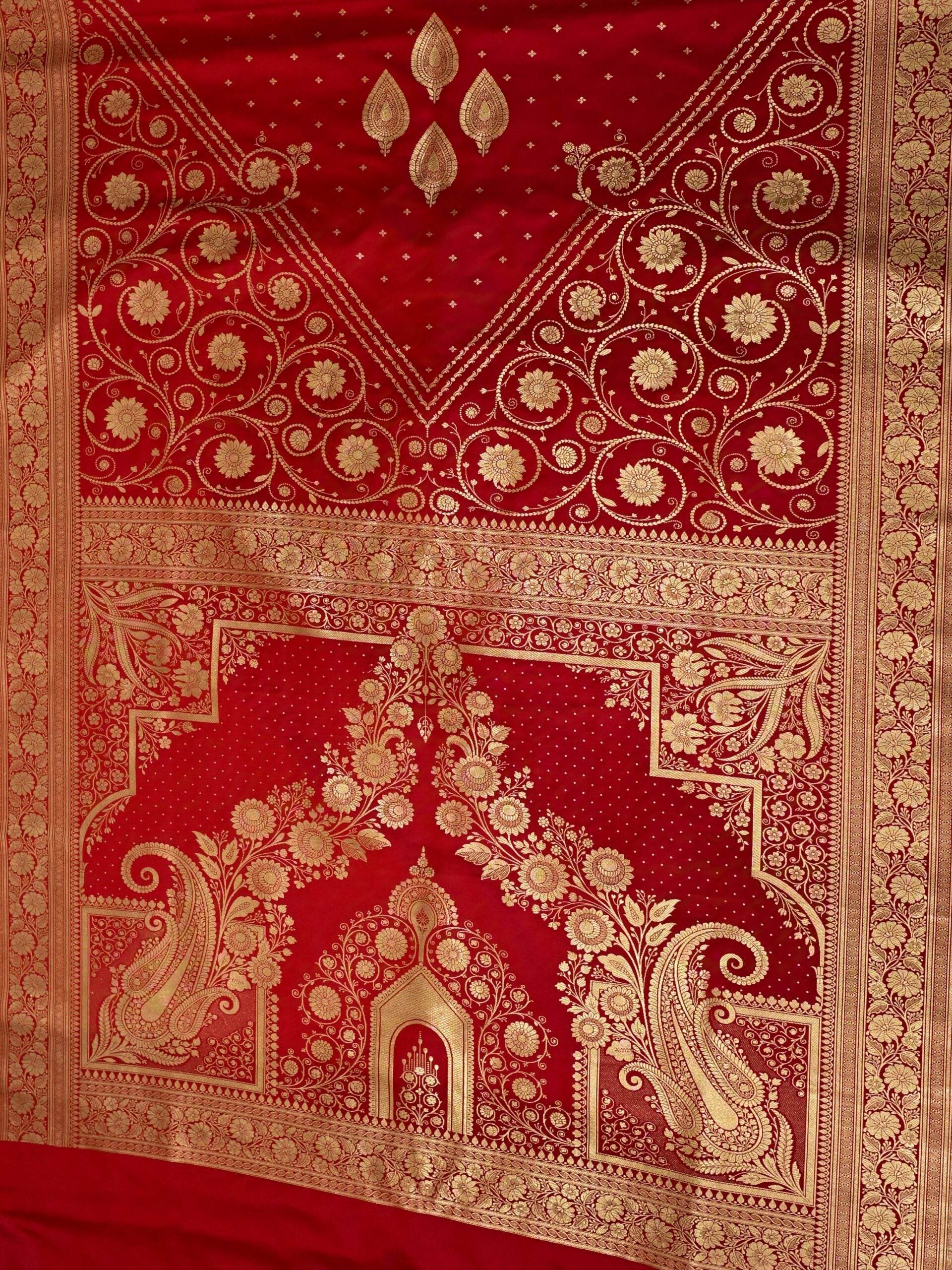 Red Golden Zari Work Namo Satin Silk Banarasi Saare - Zohra Silk