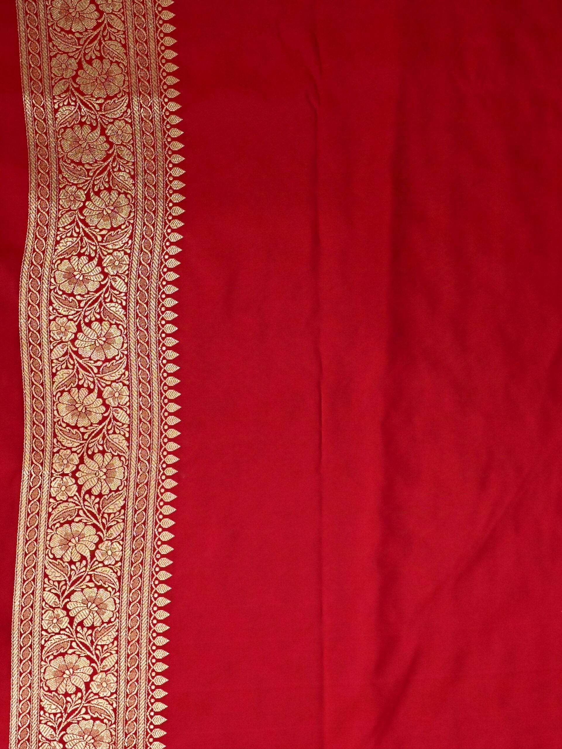 Red Golden Zari Work Namo Satin Silk Banarasi Saare - Zohra Silk