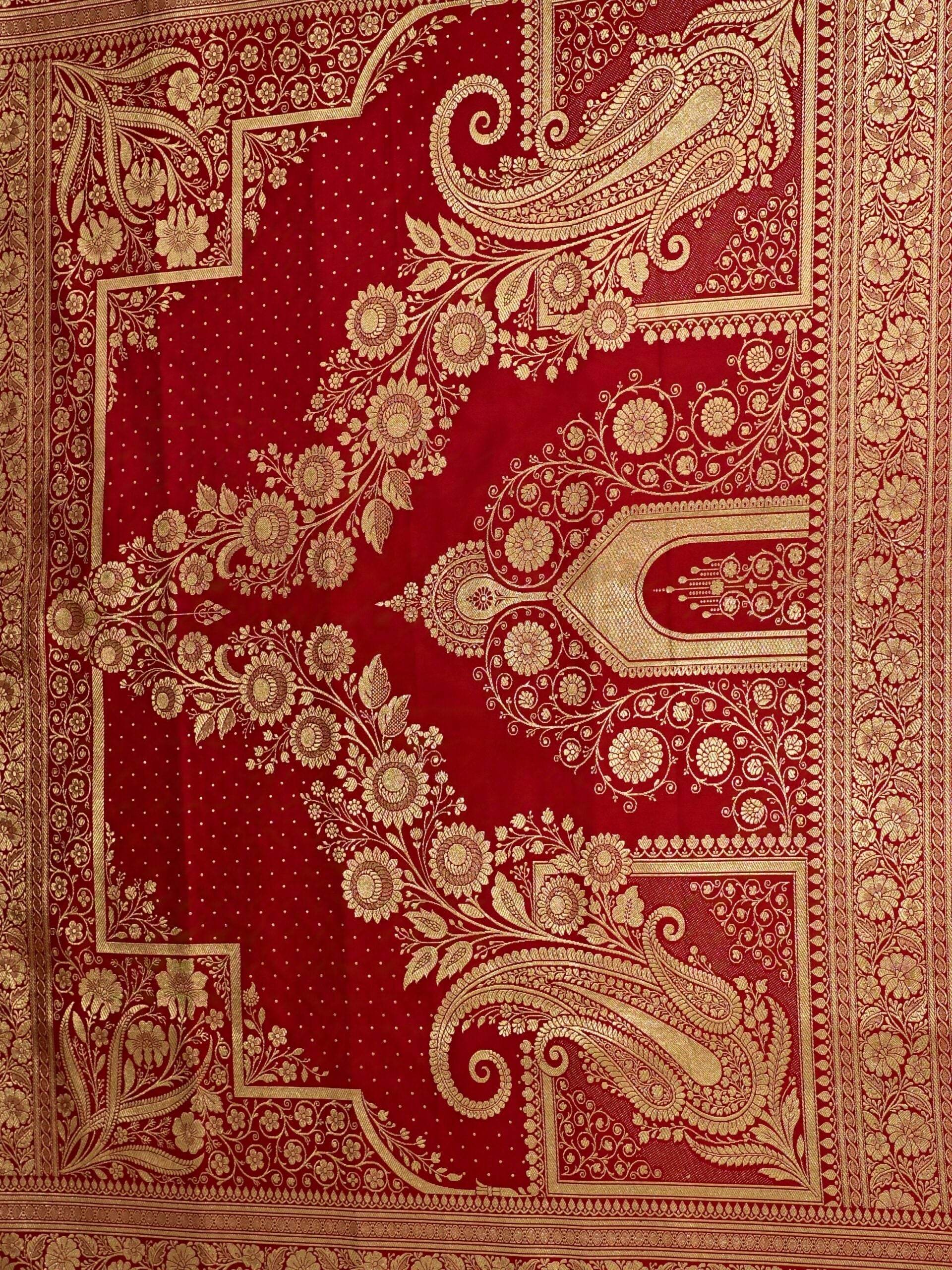 Red Golden Zari Work Namo Satin Silk Banarasi Saare - Zohra Silk
