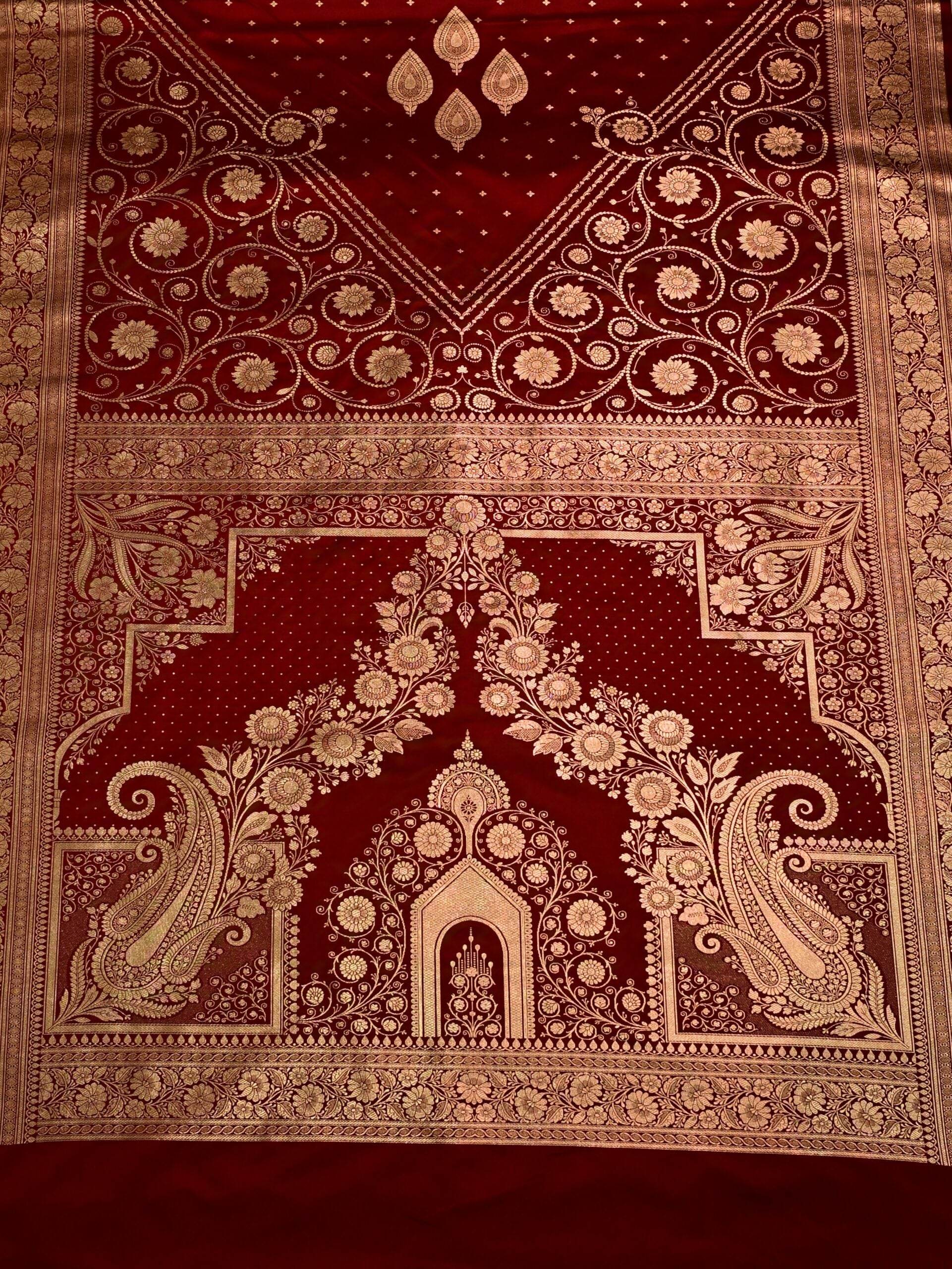 Maroon Golden Zari Work Namo Satin Silk Banarasi Saare - Zohra Silk