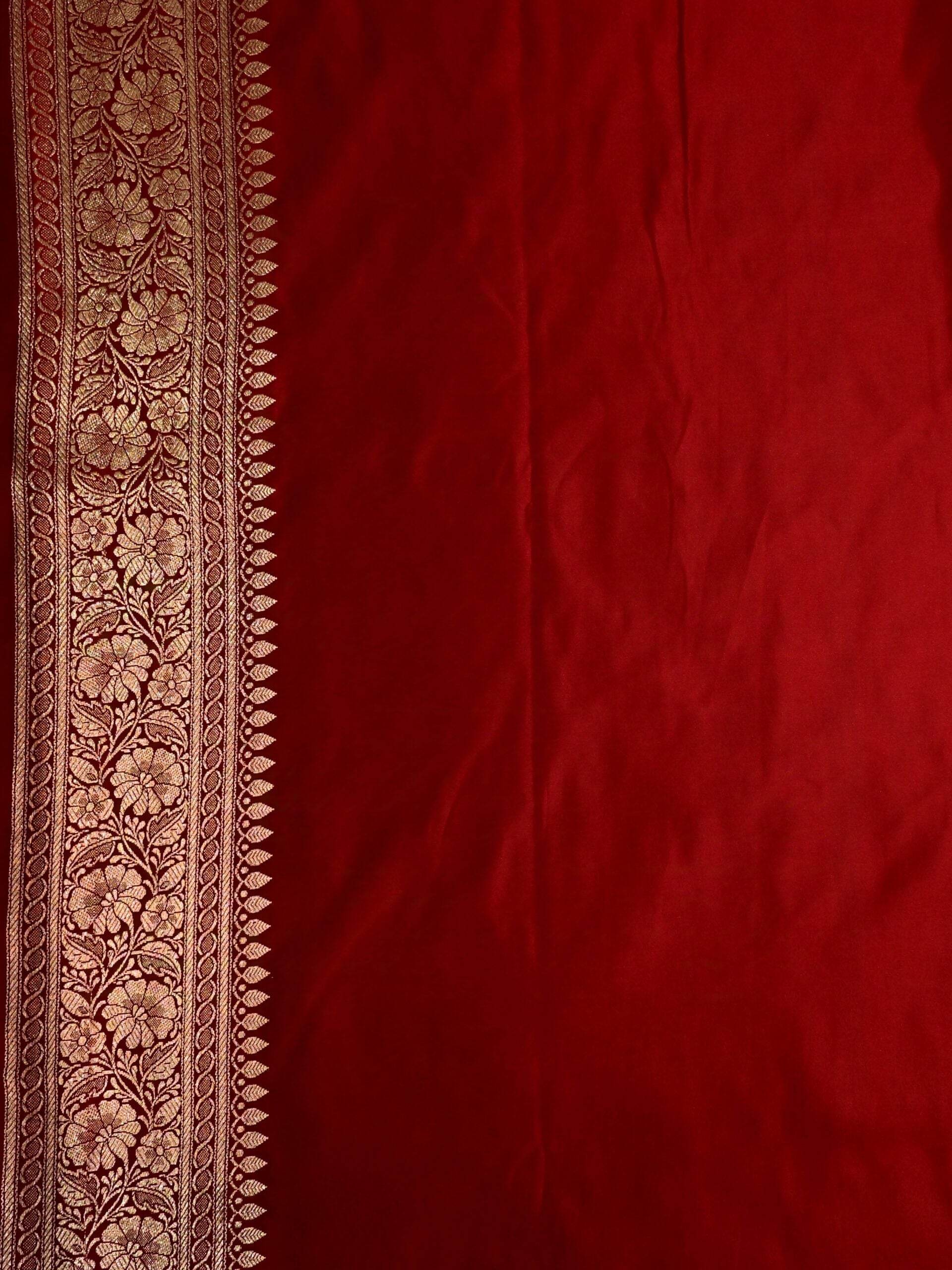 Maroon Golden Zari Work Namo Satin Silk Banarasi Saare - Zohra Silk