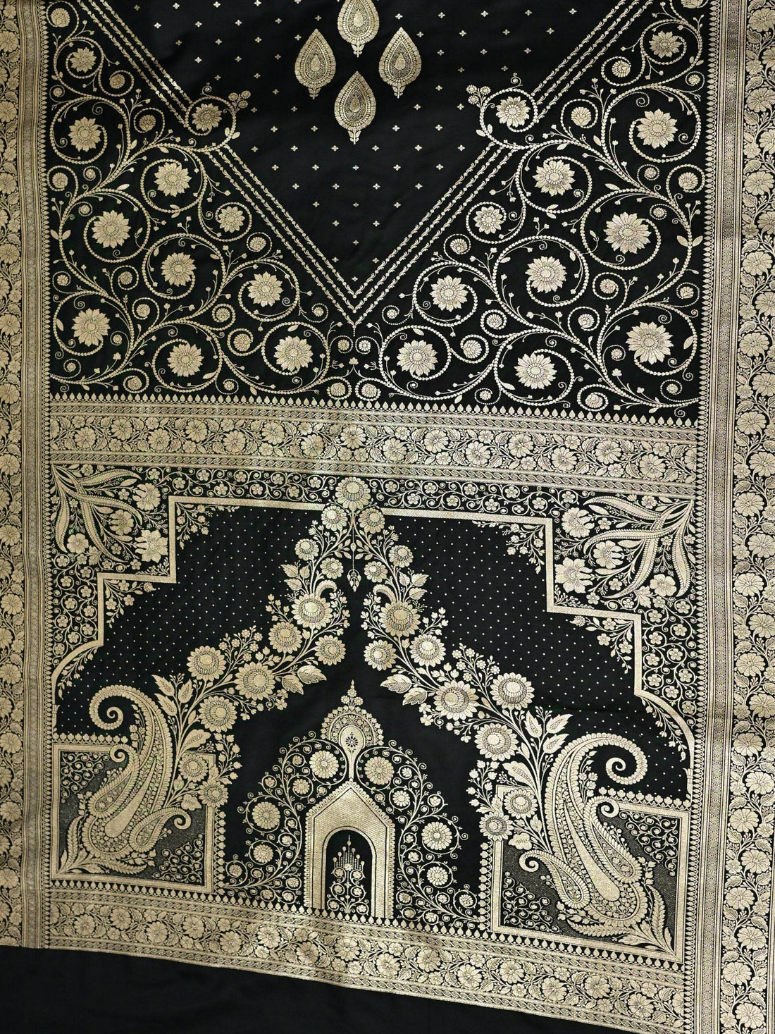 Black Golden Zari Work Namo Satin Silk Banarasi Saare - Zohra Silk