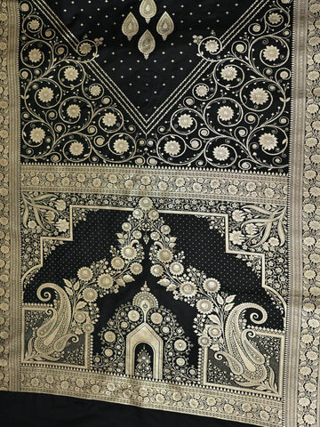Black Golden Zari Work Namo Satin Silk Banarasi Saare - Zohra Silk