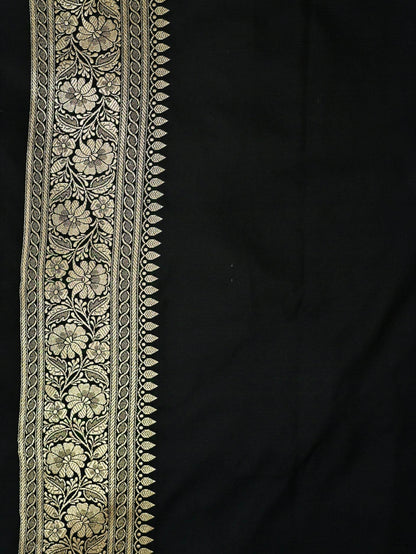 Black Golden Zari Work Namo Satin Silk Banarasi Saare - Zohra Silk