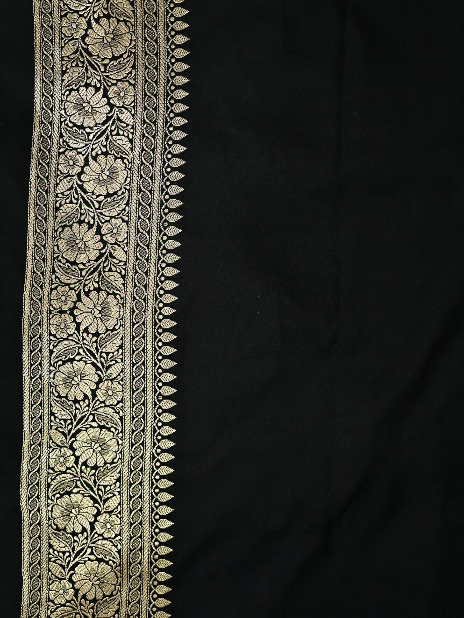 Black Golden Zari Work Namo Satin Silk Banarasi Saare - Zohra Silk