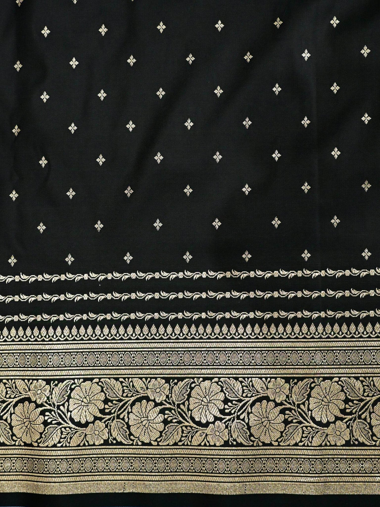 Black Golden Zari Work Namo Satin Silk Banarasi Saare - Zohra Silk