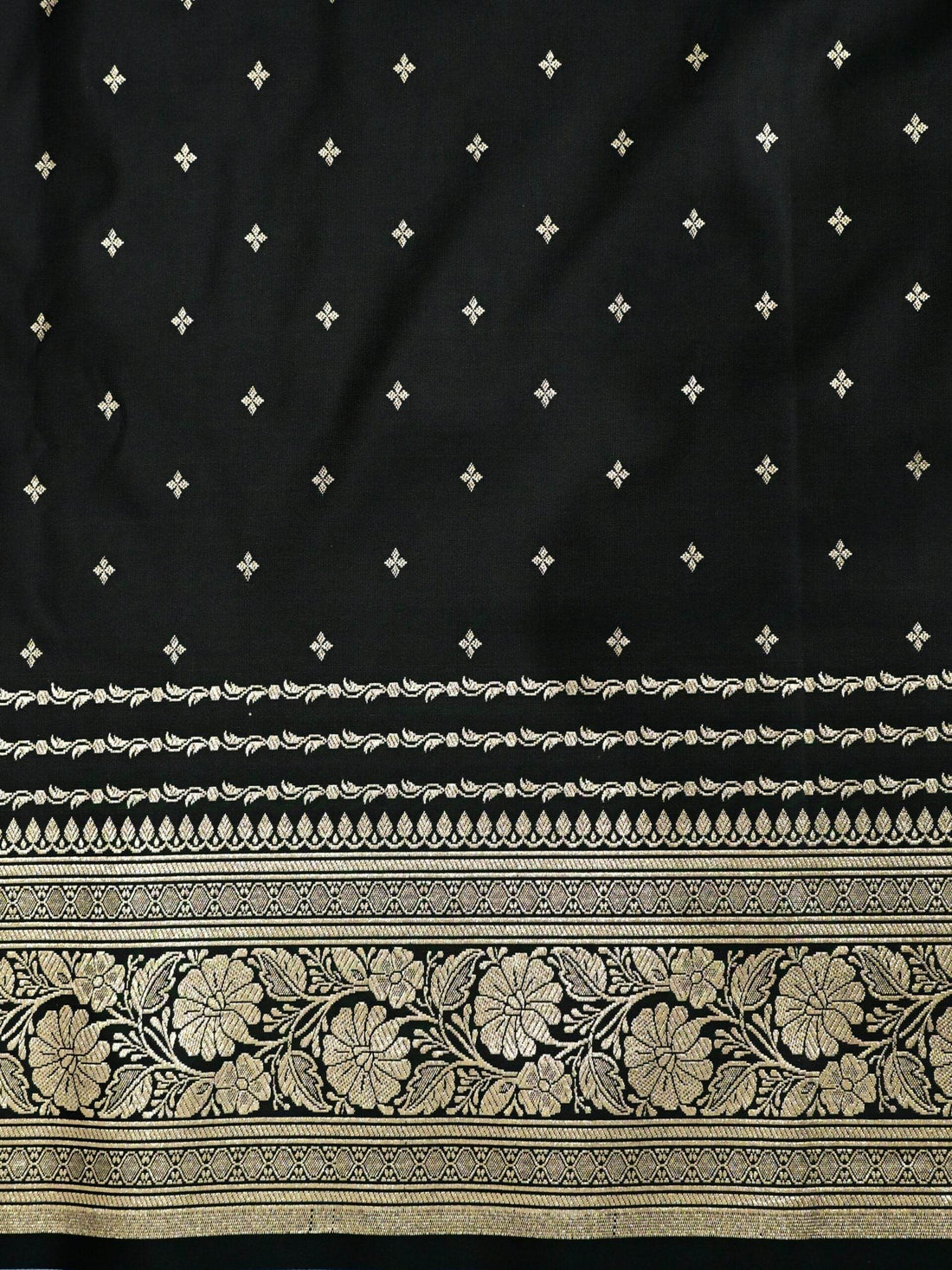 Black Golden Zari Work Namo Satin Silk Banarasi Saare - Zohra Silk