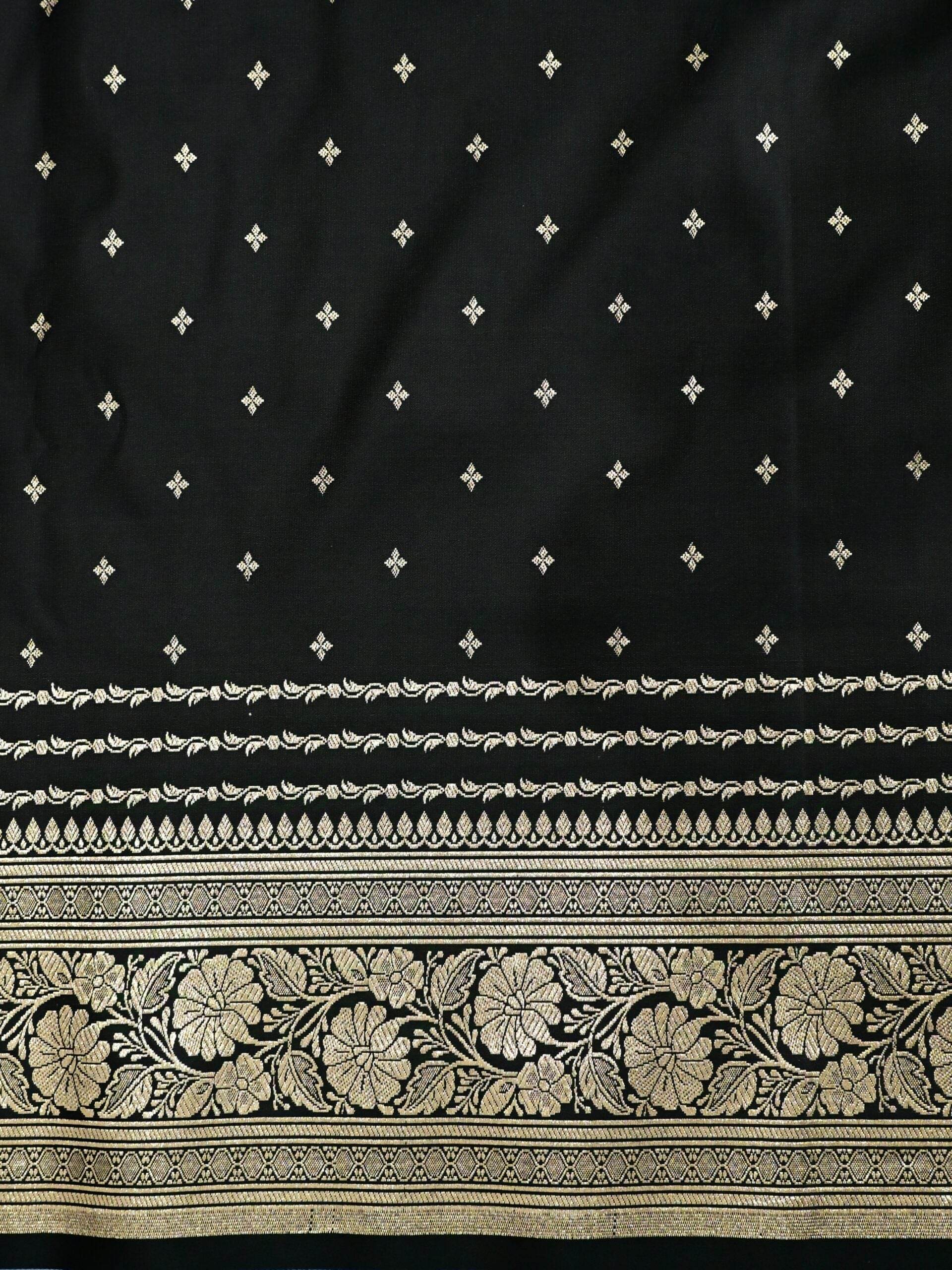 Black Golden Zari Work Namo Satin Silk Banarasi Saare - Zohra Silk