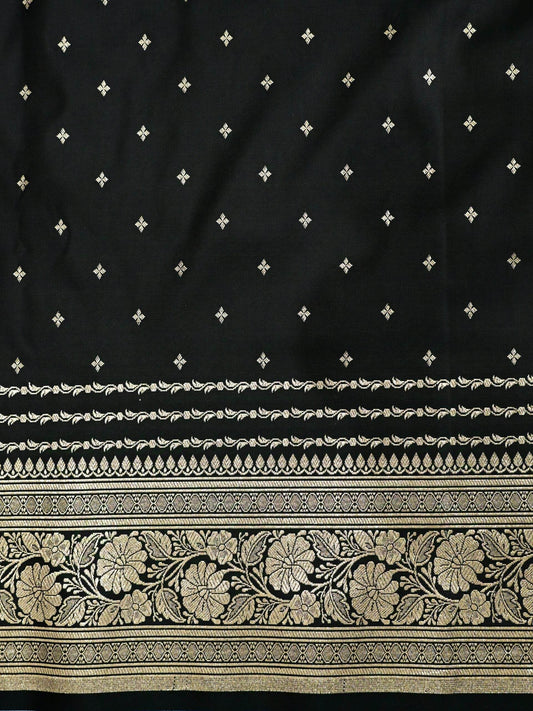 Black Golden Zari Work Namo Satin Silk Banarasi Saare - Zohra Silk