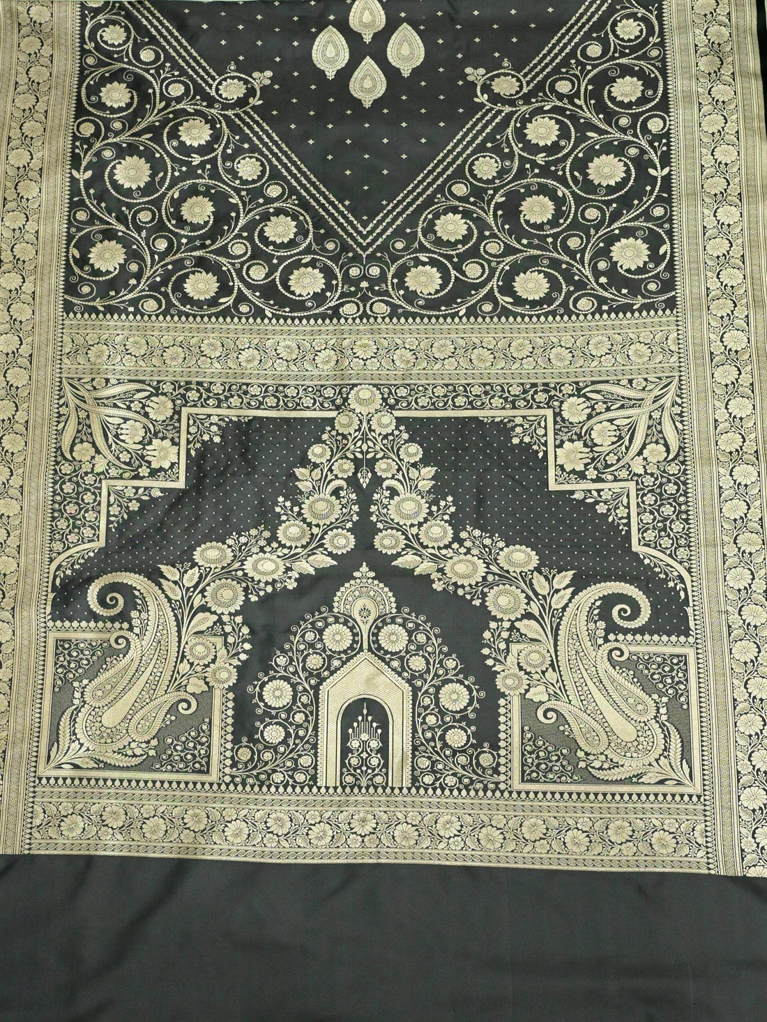 Grey Light Golden Zari Work Namo Satin Silk Banarasi Saare - Zohra Silk