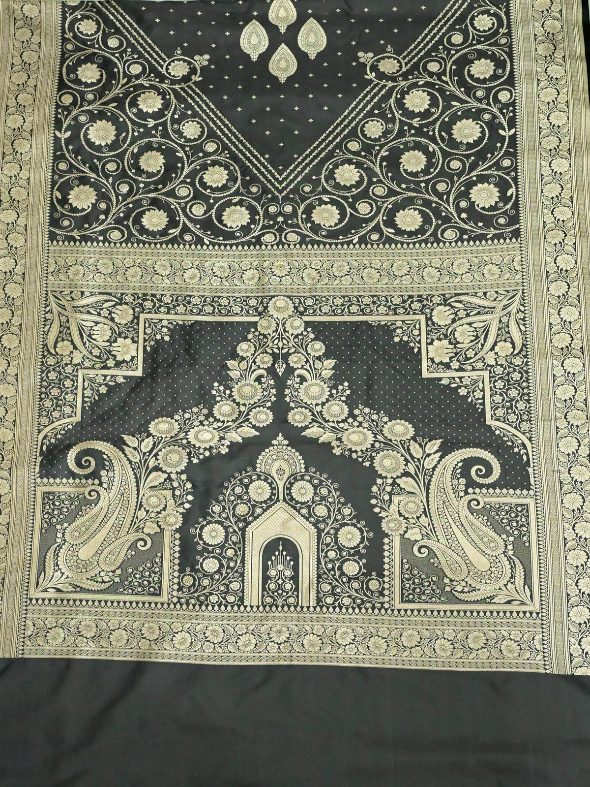 Grey Light Golden Zari Work Namo Satin Silk Banarasi Saare - Zohra Silk