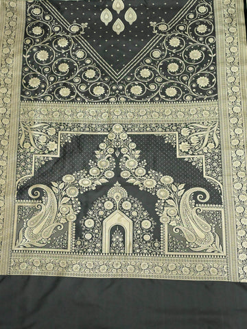 Grey Light Golden Zari Work Namo Satin Silk Banarasi Saare - Zohra Silk