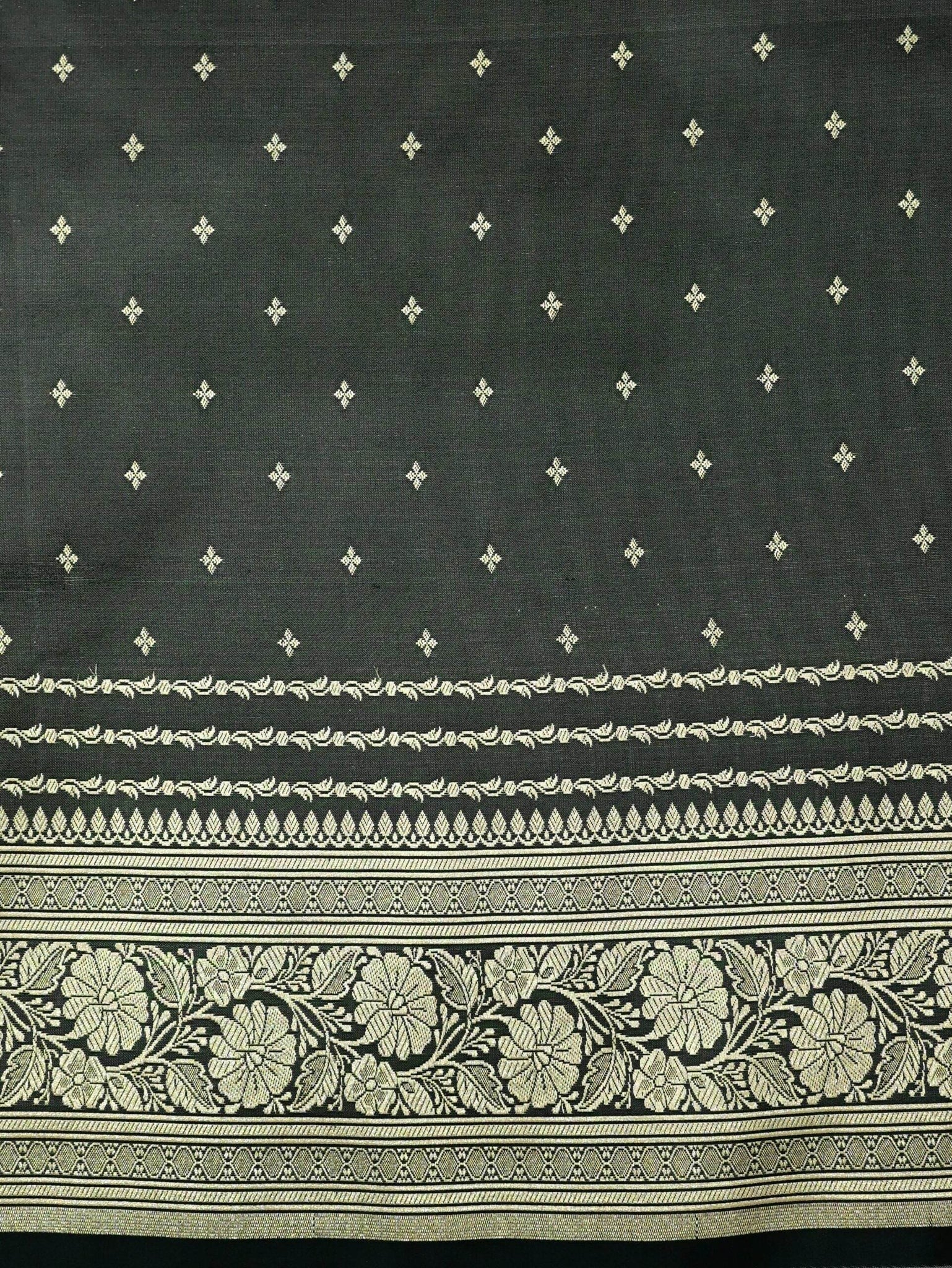 Grey Light Golden Zari Work Namo Satin Silk Banarasi Saare - Zohra Silk