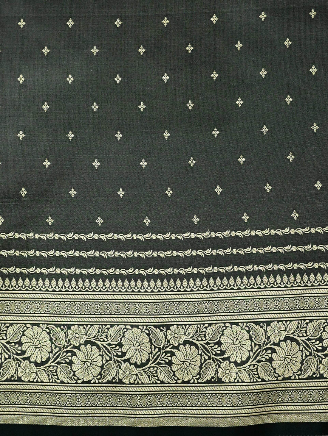 Grey Light Golden Zari Work Namo Satin Silk Banarasi Saare - Zohra Silk