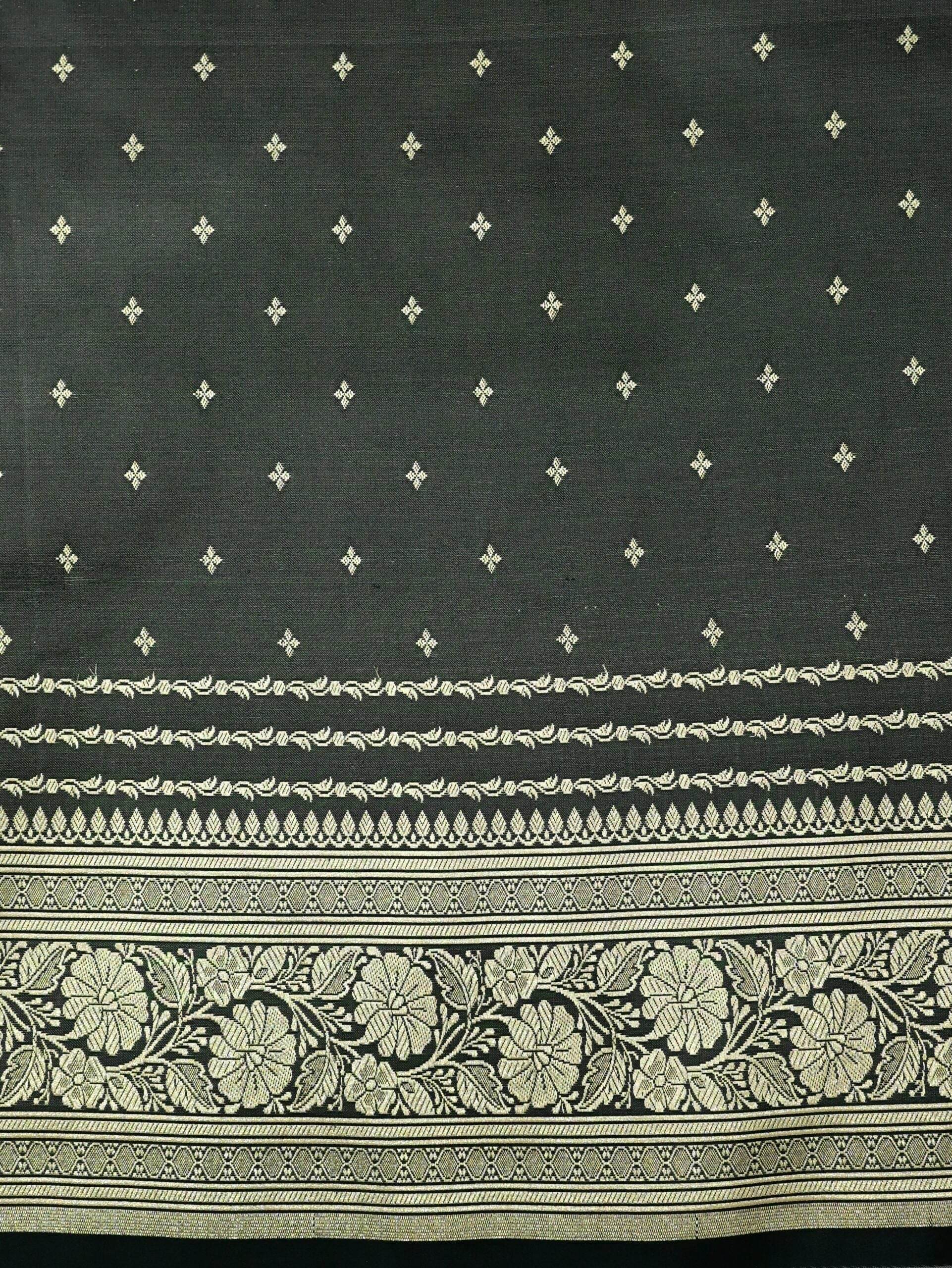 Grey Light Golden Zari Work Namo Satin Silk Banarasi Saare - Zohra Silk