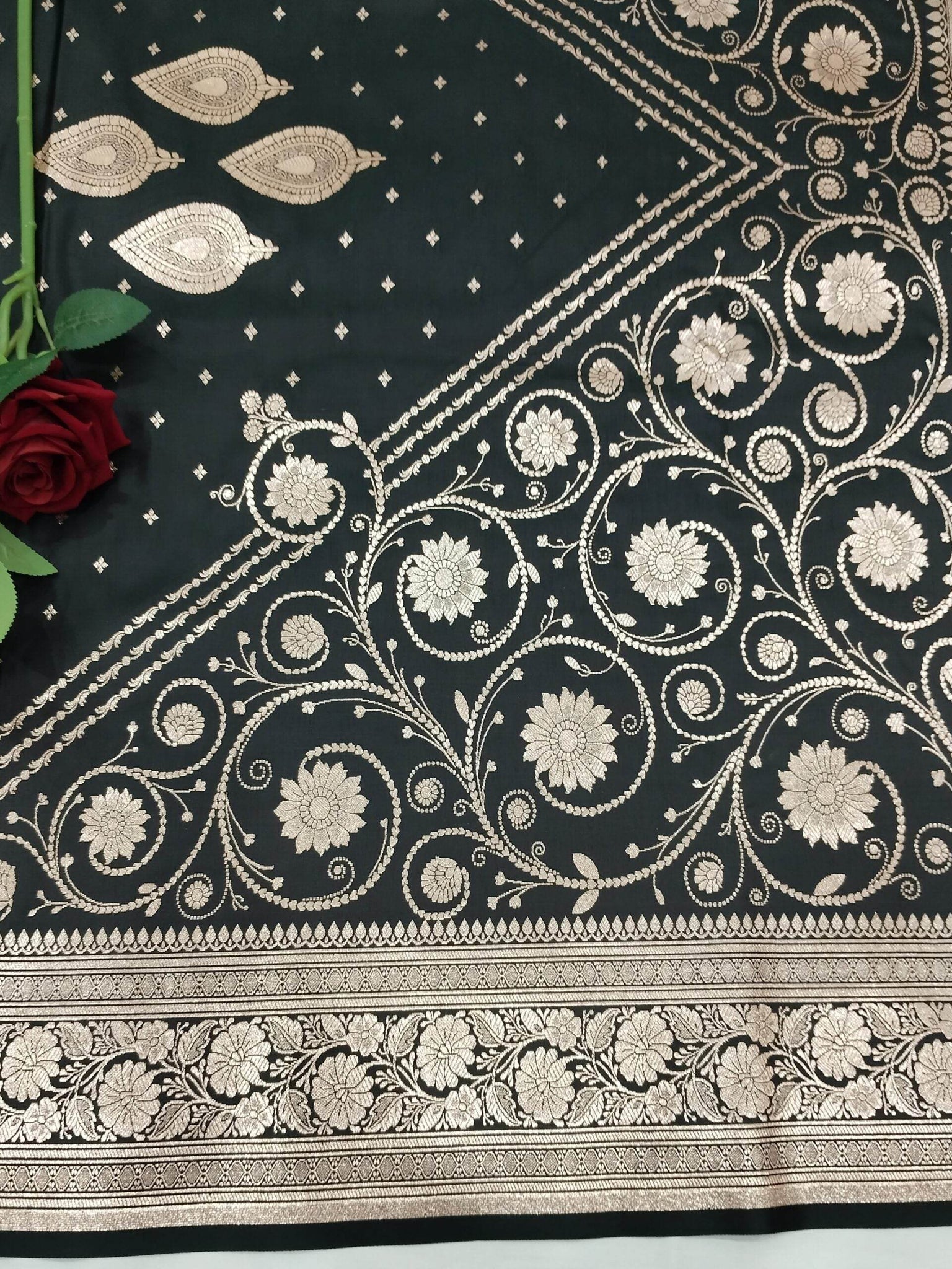 Black Golden Zari Work Namo Satin Silk Banarasi Saare - Zohra Silk