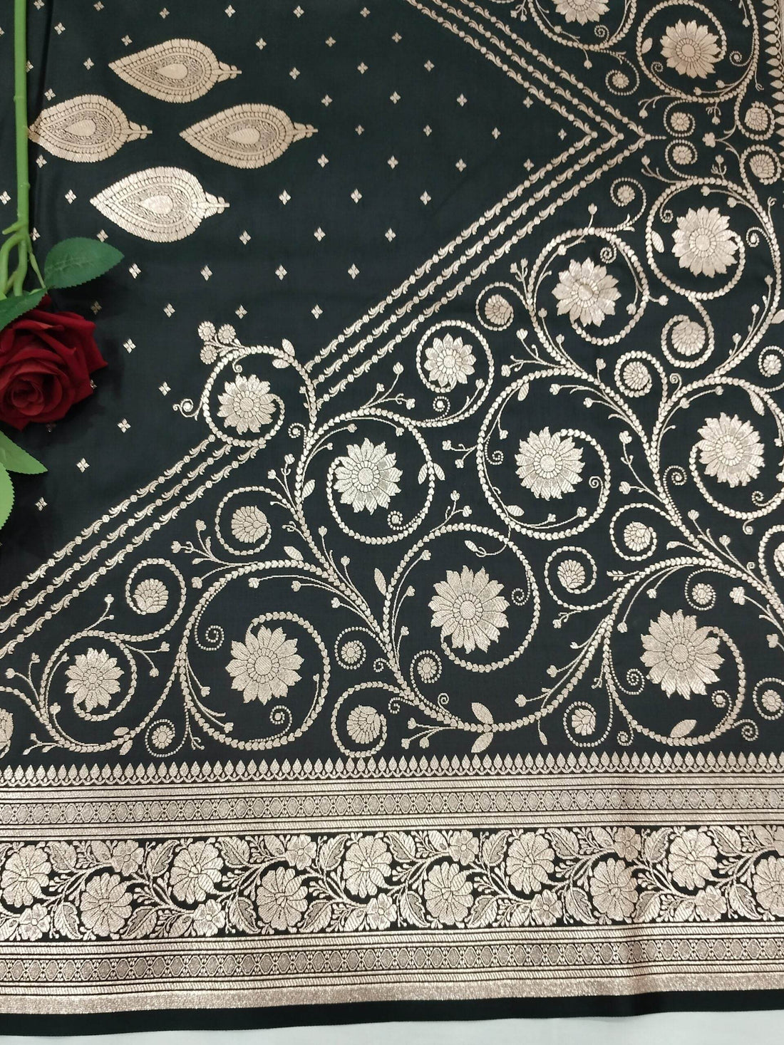 Black Golden Zari Work Namo Satin Silk Banarasi Saare - Zohra Silk