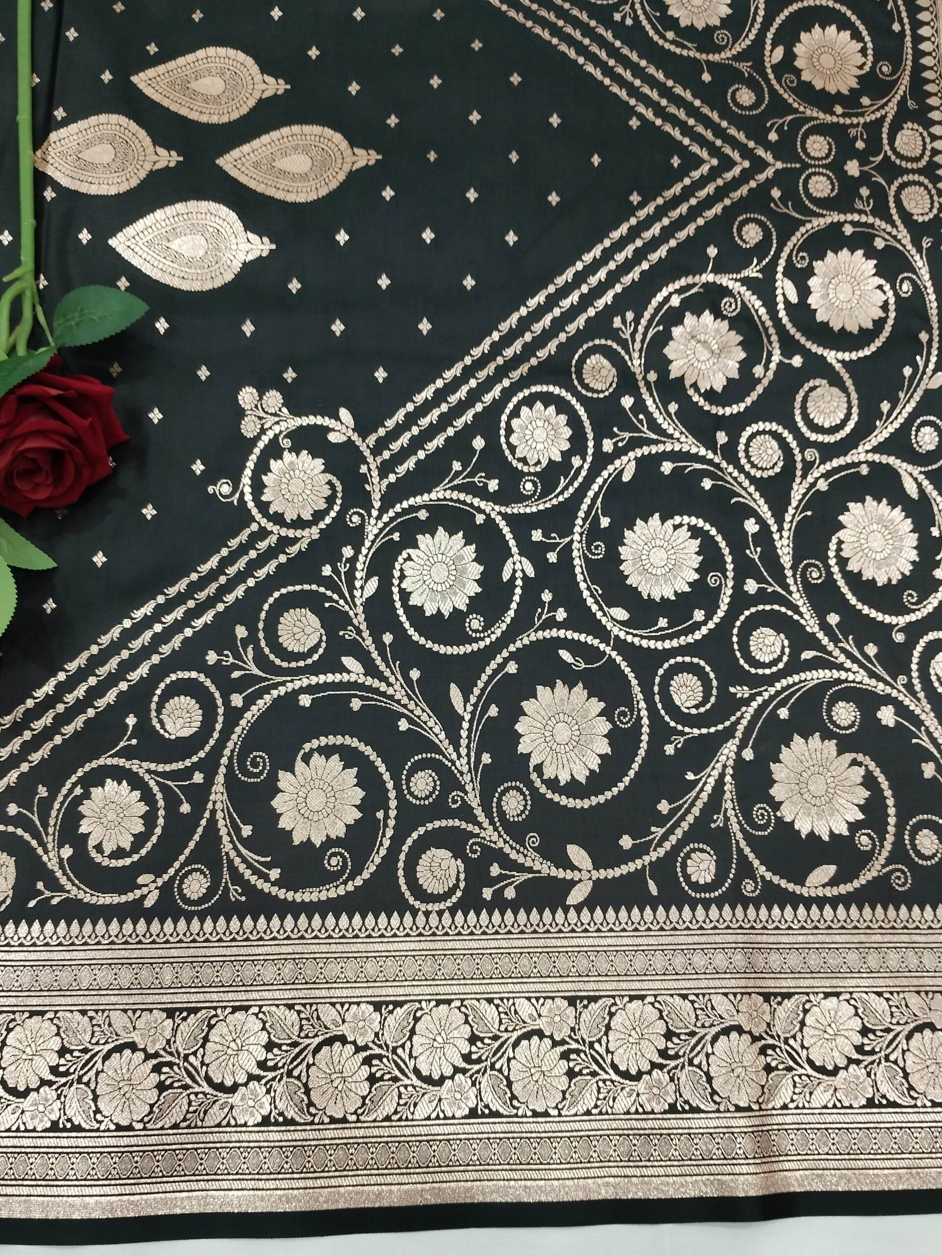 Black Golden Zari Work Namo Satin Silk Banarasi Saare - Zohra Silk