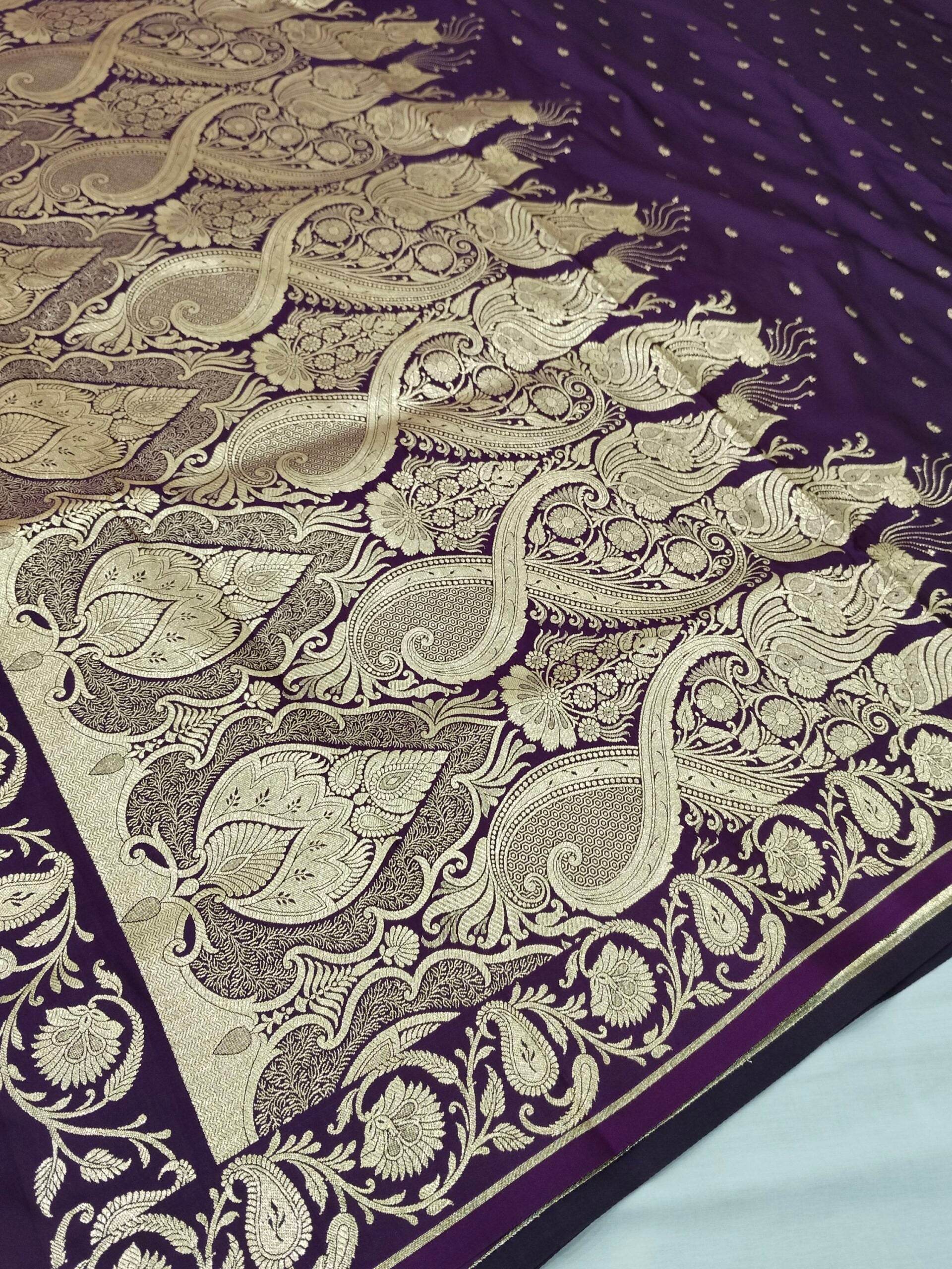 Magenta Golden Zari Work Kairi Satin Silk Banarasi Saree - Zohra Silk