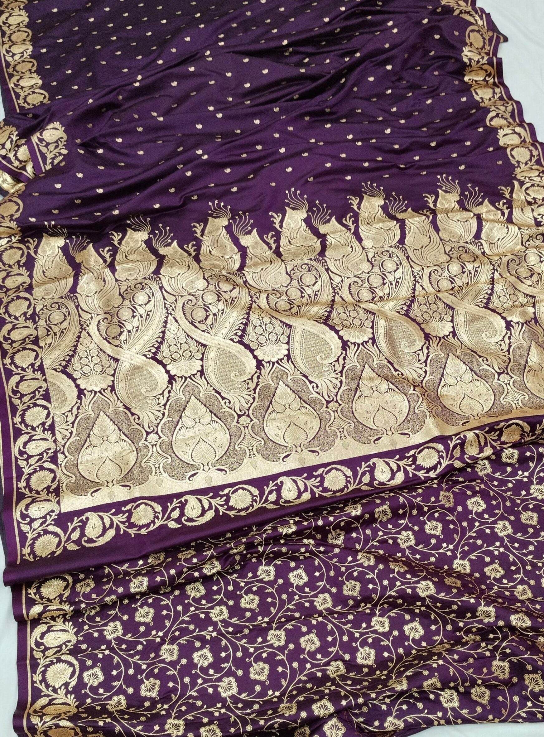 Magenta Golden Zari Work Kairi Satin Silk Banarasi Saree - Zohra Silk