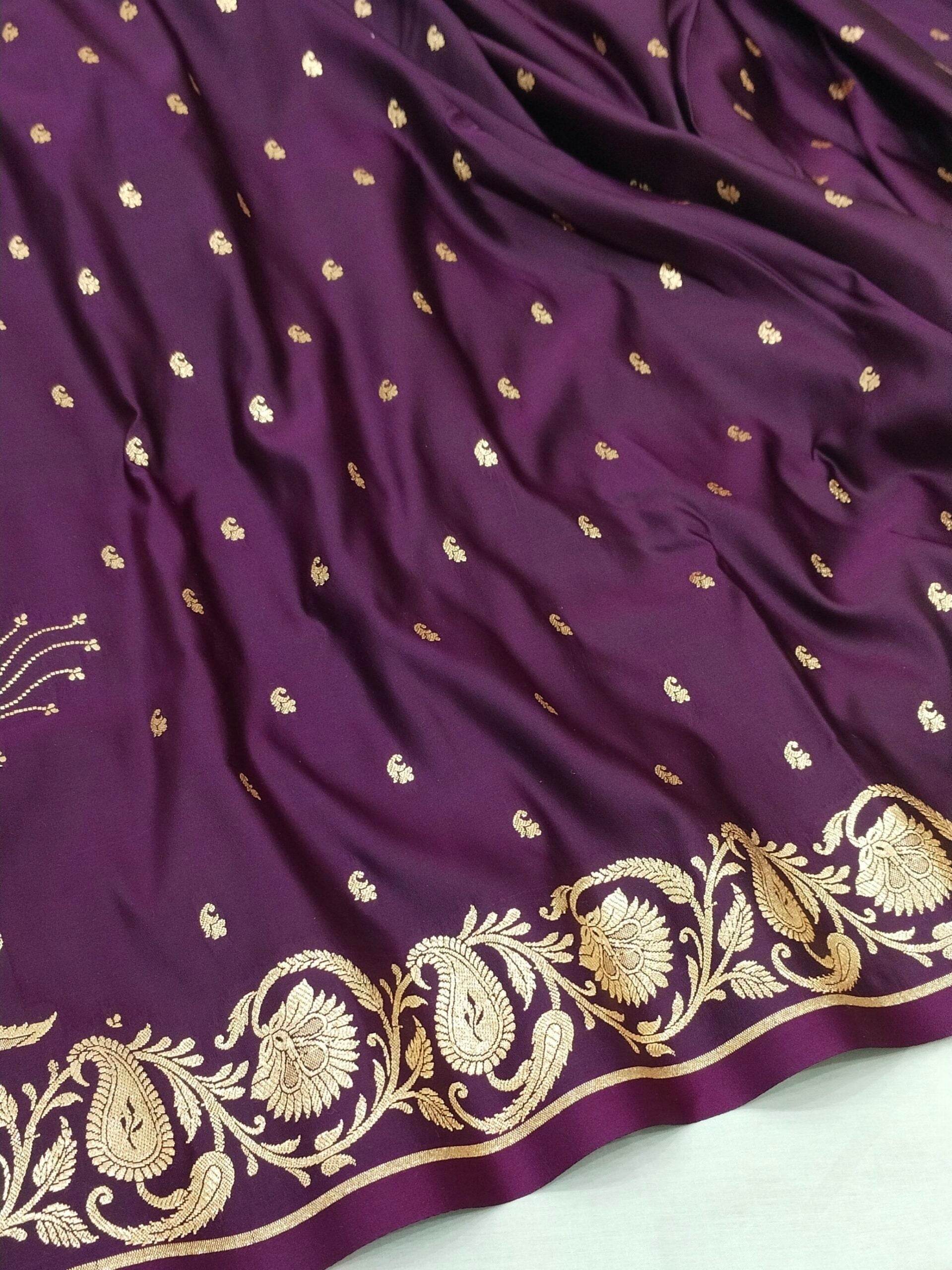Magenta Golden Zari Work Kairi Satin Silk Banarasi Saree - Zohra Silk