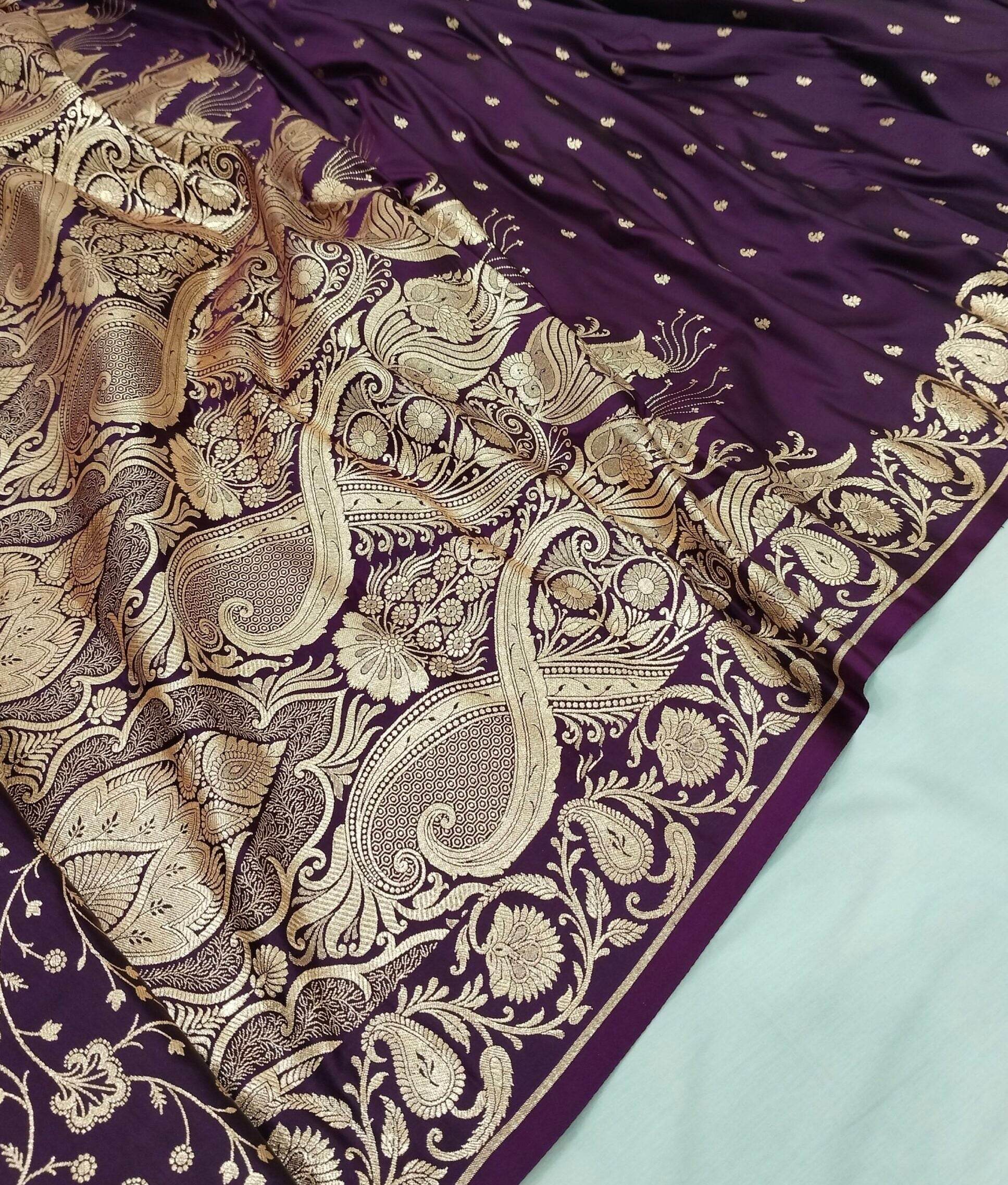 Magenta Golden Zari Work Kairi Satin Silk Banarasi Saree - Zohra Silk
