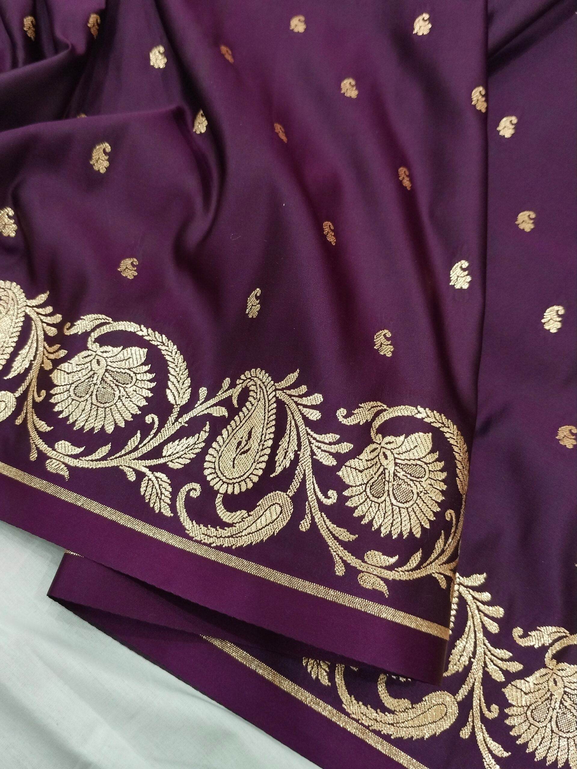 Magenta Golden Zari Work Kairi Satin Silk Banarasi Saree - Zohra Silk