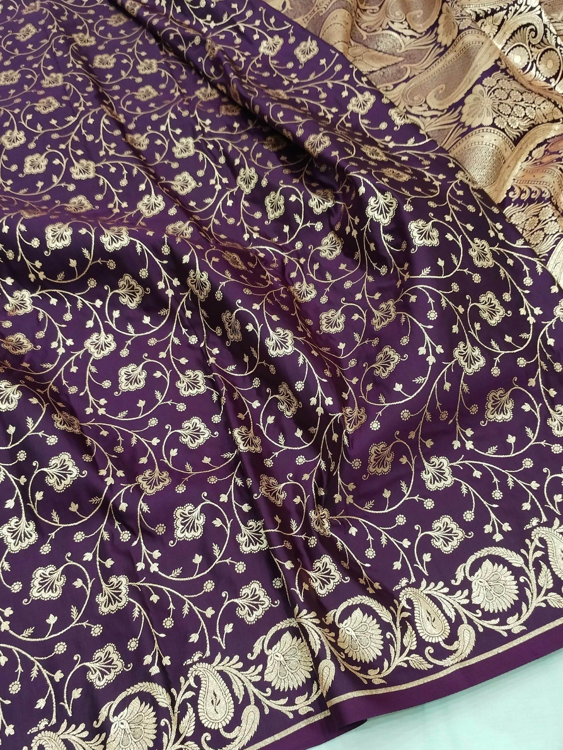 Magenta Golden Zari Work Kairi Satin Silk Banarasi Saree - Zohra Silk