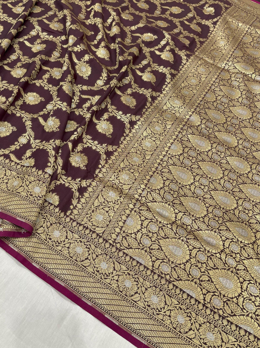 Brown With Golden Zari Jaal Silk Banarasi Saree - Zohra Silk