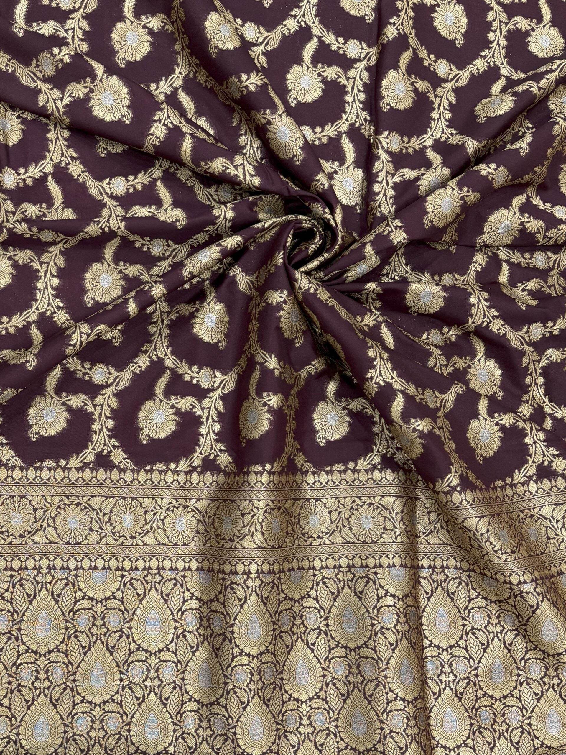 Brown With Golden Zari Jaal Silk Banarasi Saree - Zohra Silk