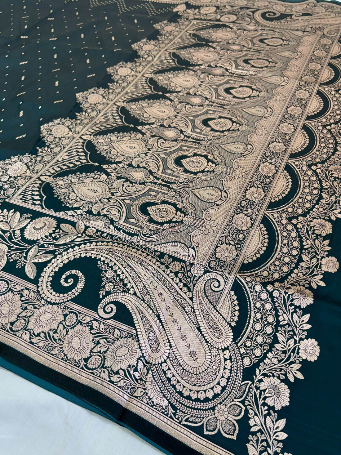 Police Blue Premium Zari Work Fancy Satin Silk Banarasi Saare - Zohra Silk