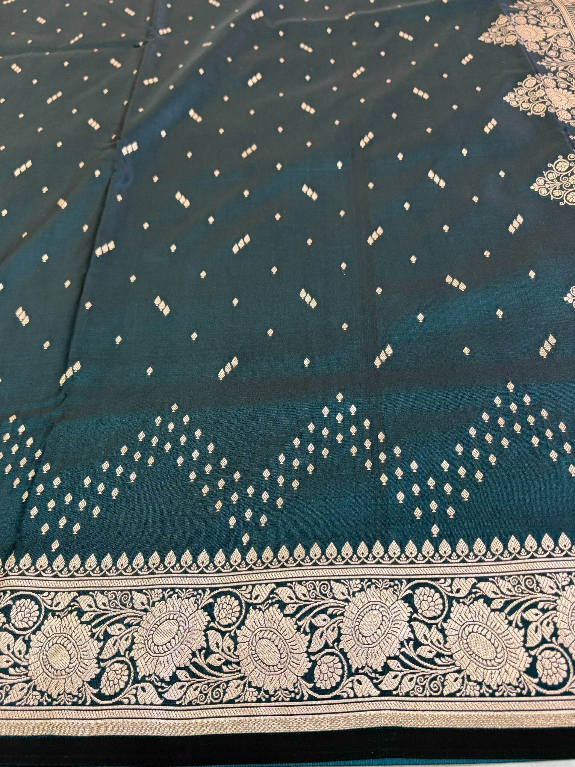 Police Blue Premium Zari Work Fancy Satin Silk Banarasi Saare - Zohra Silk