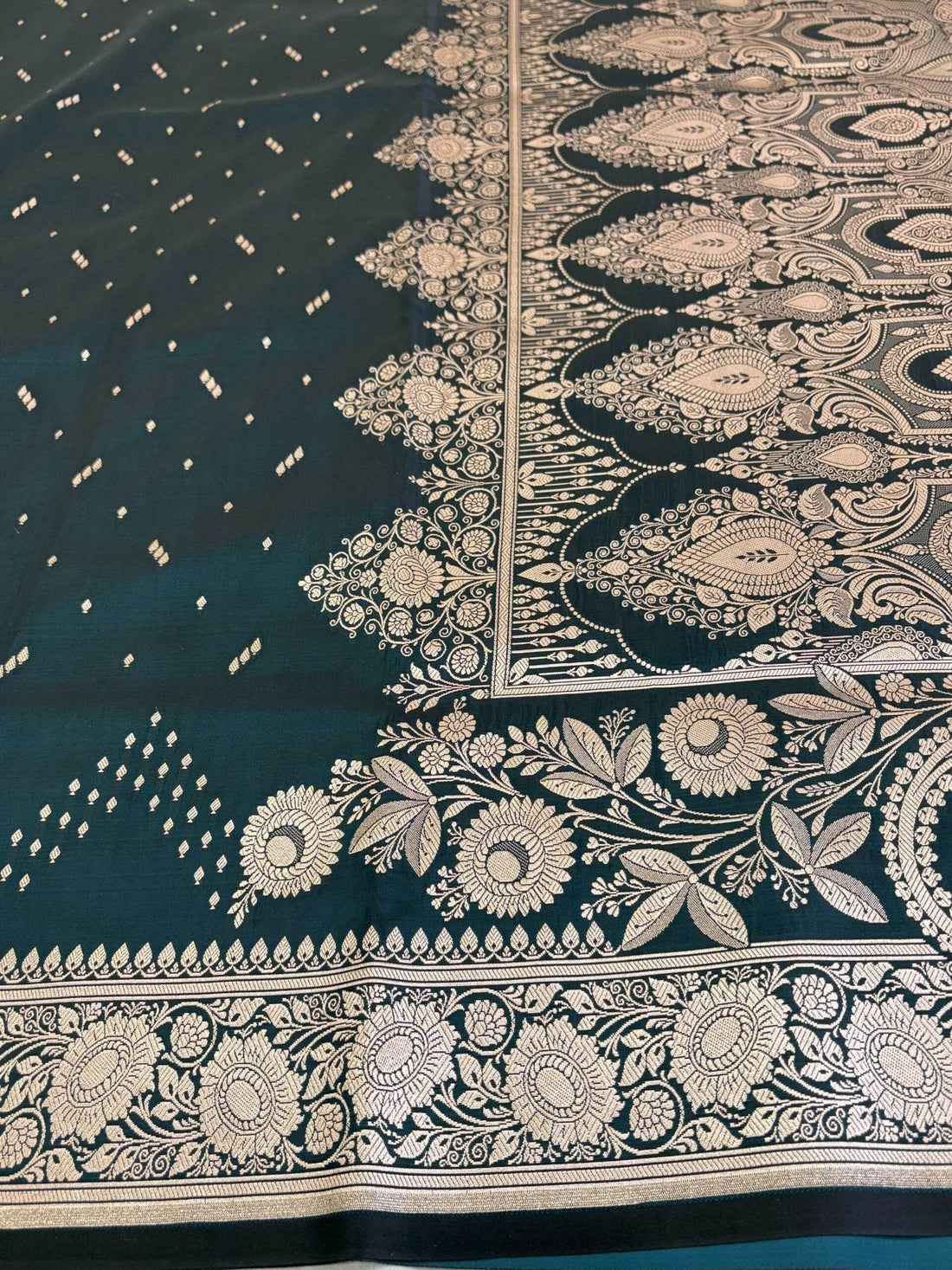 Police Blue Premium Zari Work Fancy Satin Silk Banarasi Saare - Zohra Silk