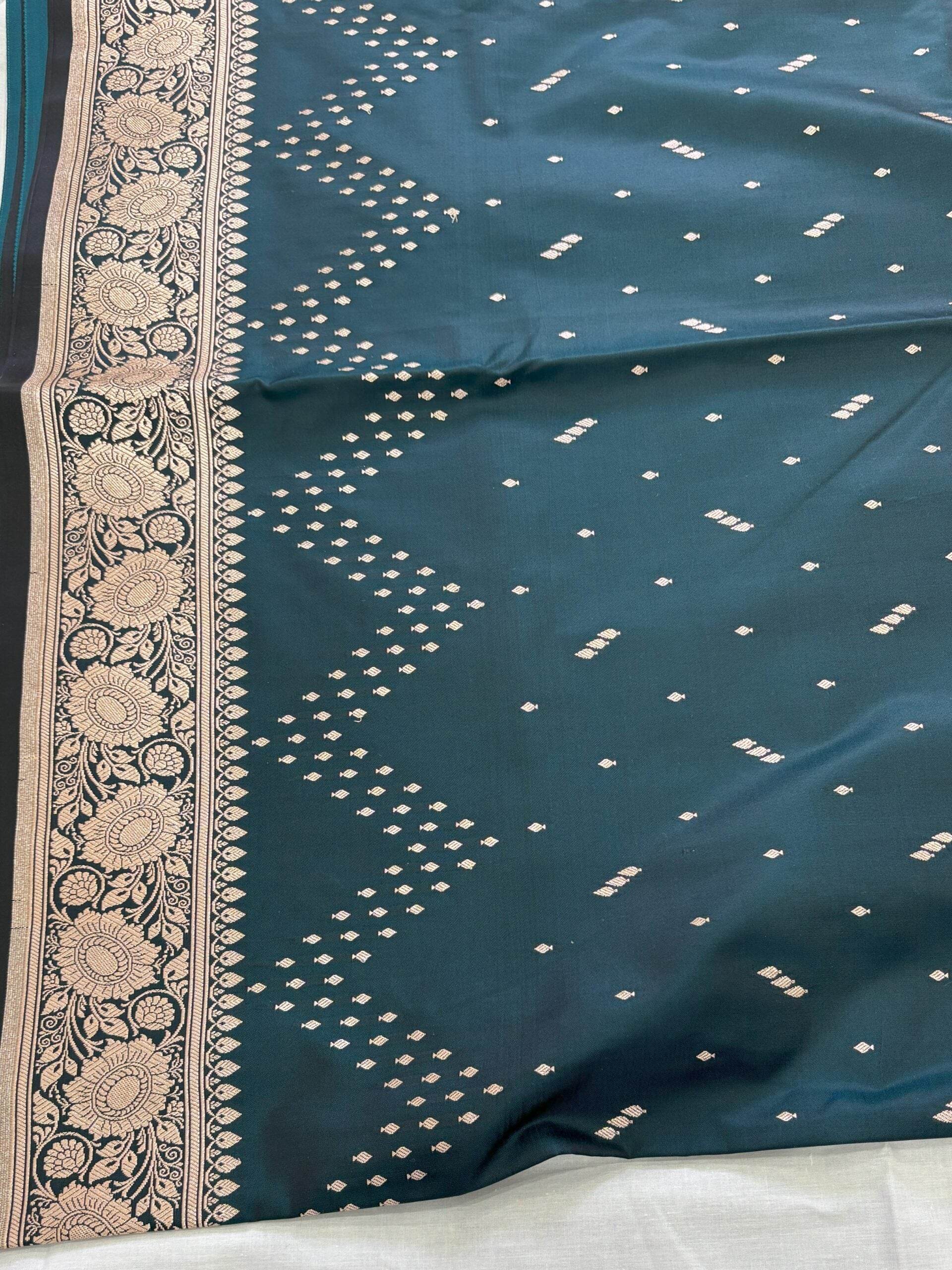 Police Blue Premium Zari Work Fancy Satin Silk Banarasi Saare - Zohra Silk