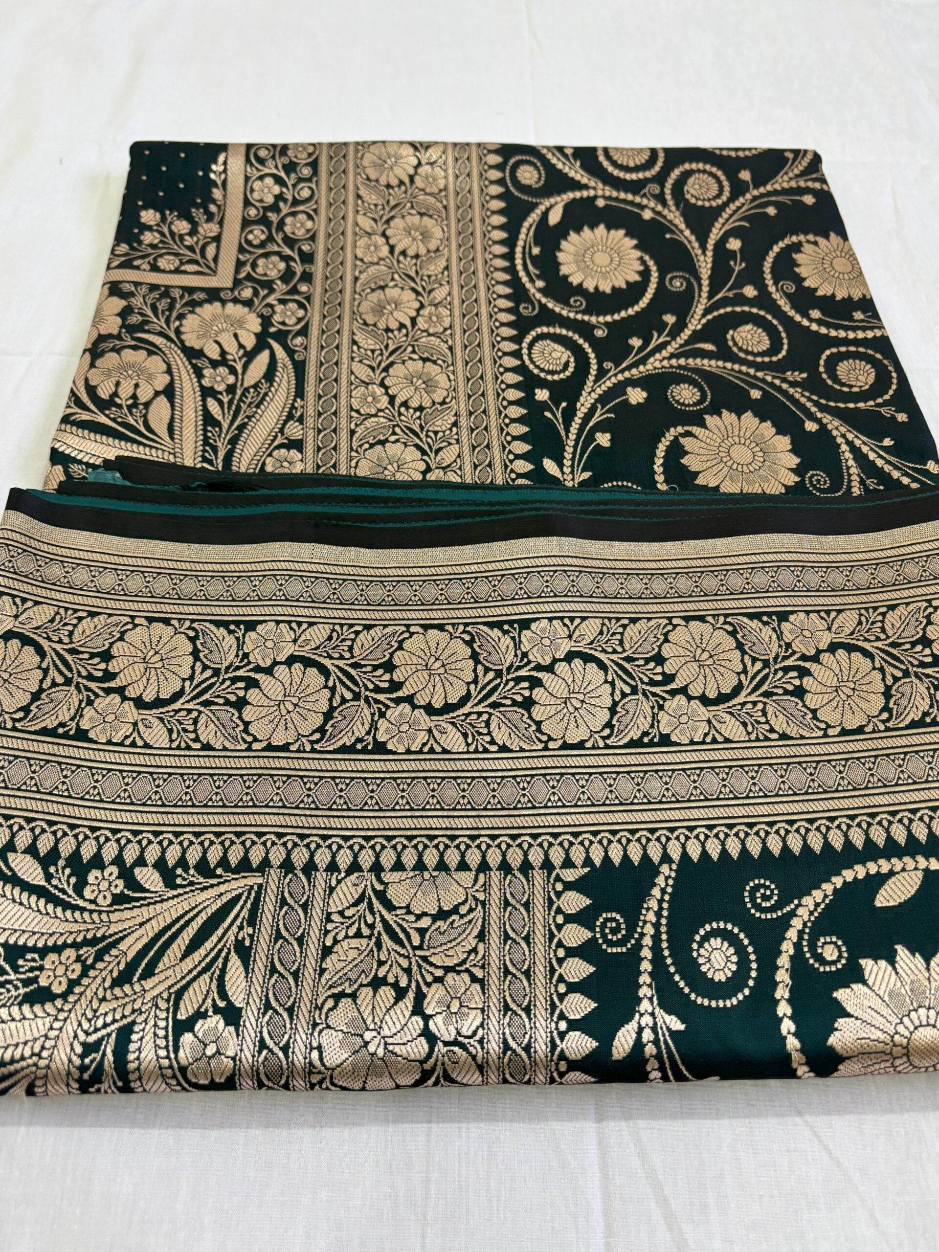 MSU Green Light Golden Zari Work Namo Satin Silk Banarasi Saare - Zohra Silk