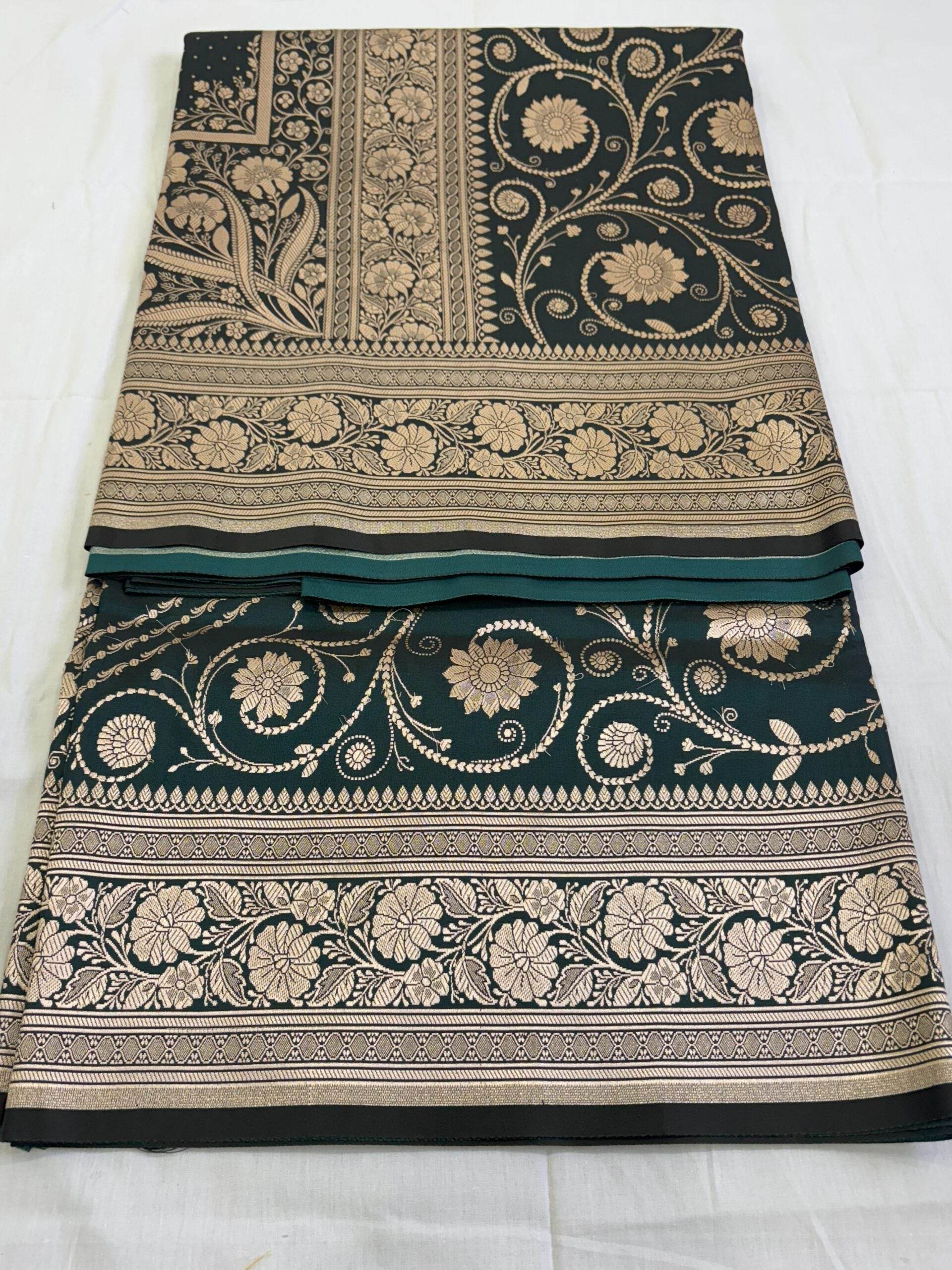 MSU Green Light Golden Zari Work Namo Satin Silk Banarasi Saare - Zohra Silk
